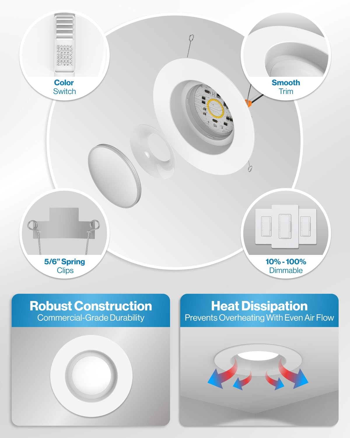 Sunco 6 Inch LED Can 4 Pack, 5 CCT in One (2700K, 3000K, 3500K, 4000K, 5000K)