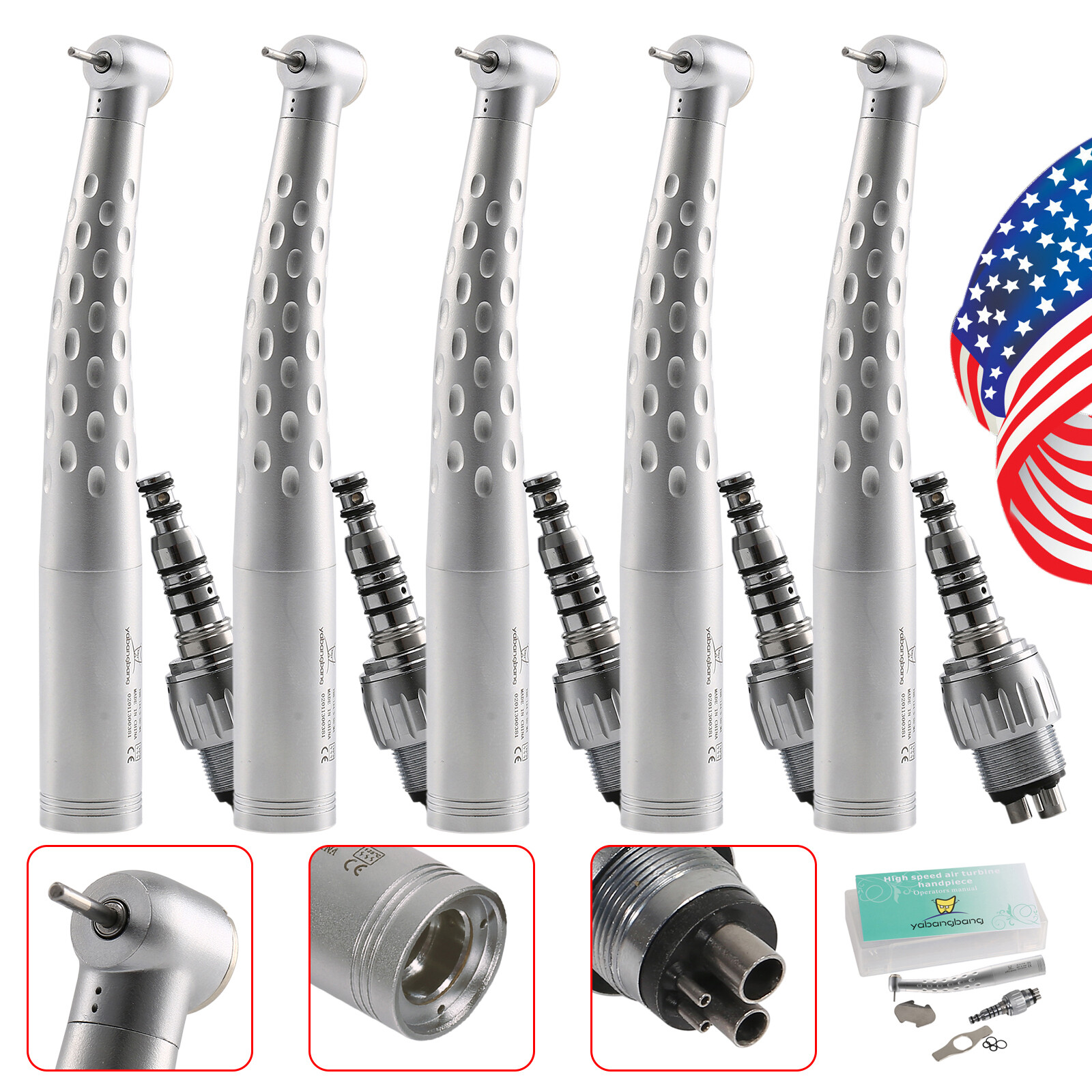 1-5* Dental High Speed Standard Head Turbine Handpiece w/ 4Hole Quick Coupler Dr