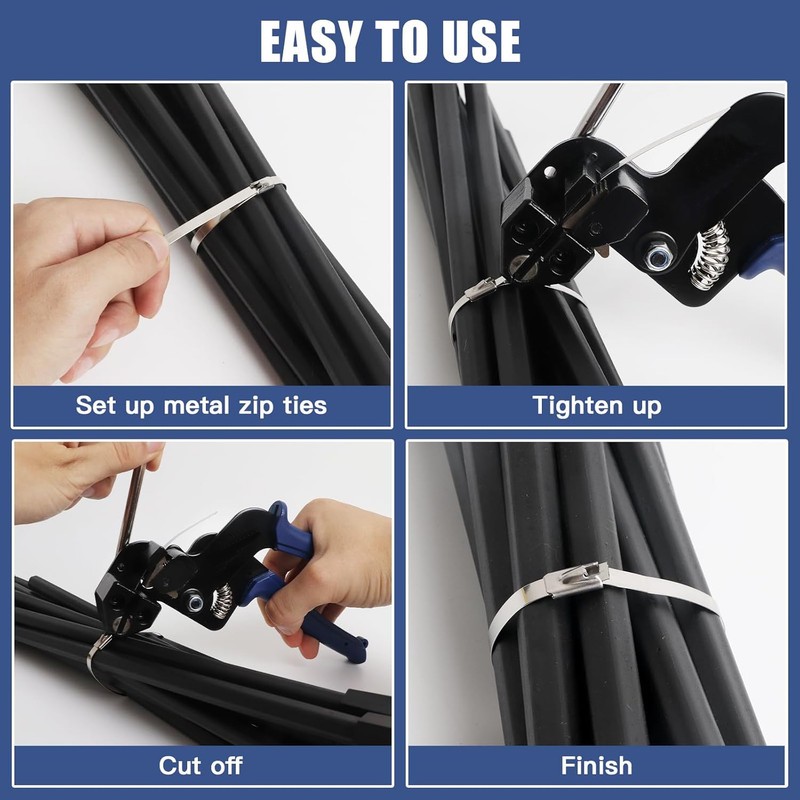 Stainless Steel Zip Ties Gun Kit,Heavy Duty Outdoor Fastening Cable Tie Tool Set