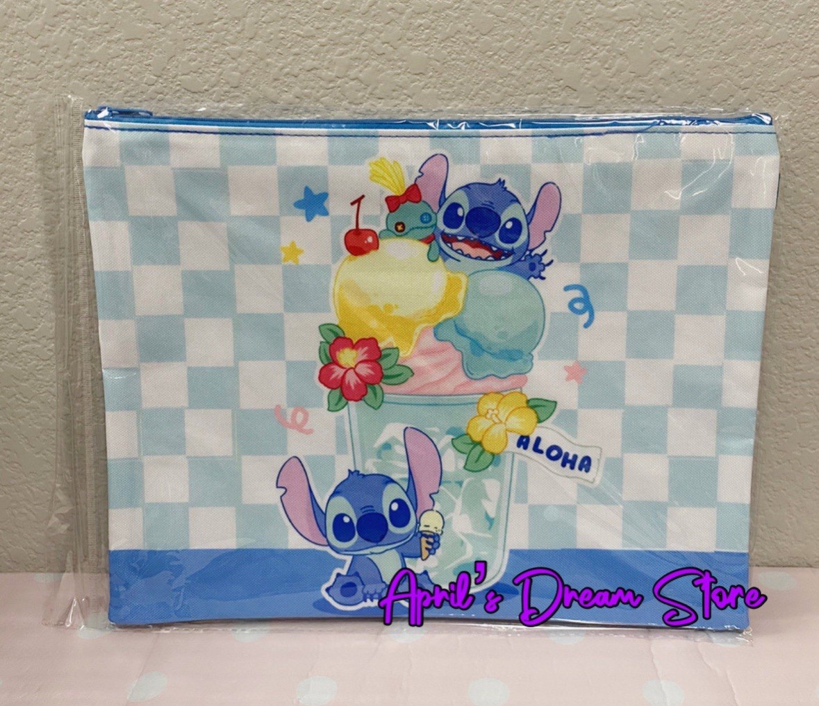 Aloha Stitch Ice Cream Single Zipper Pouch File Pocket Folder Storage Bag