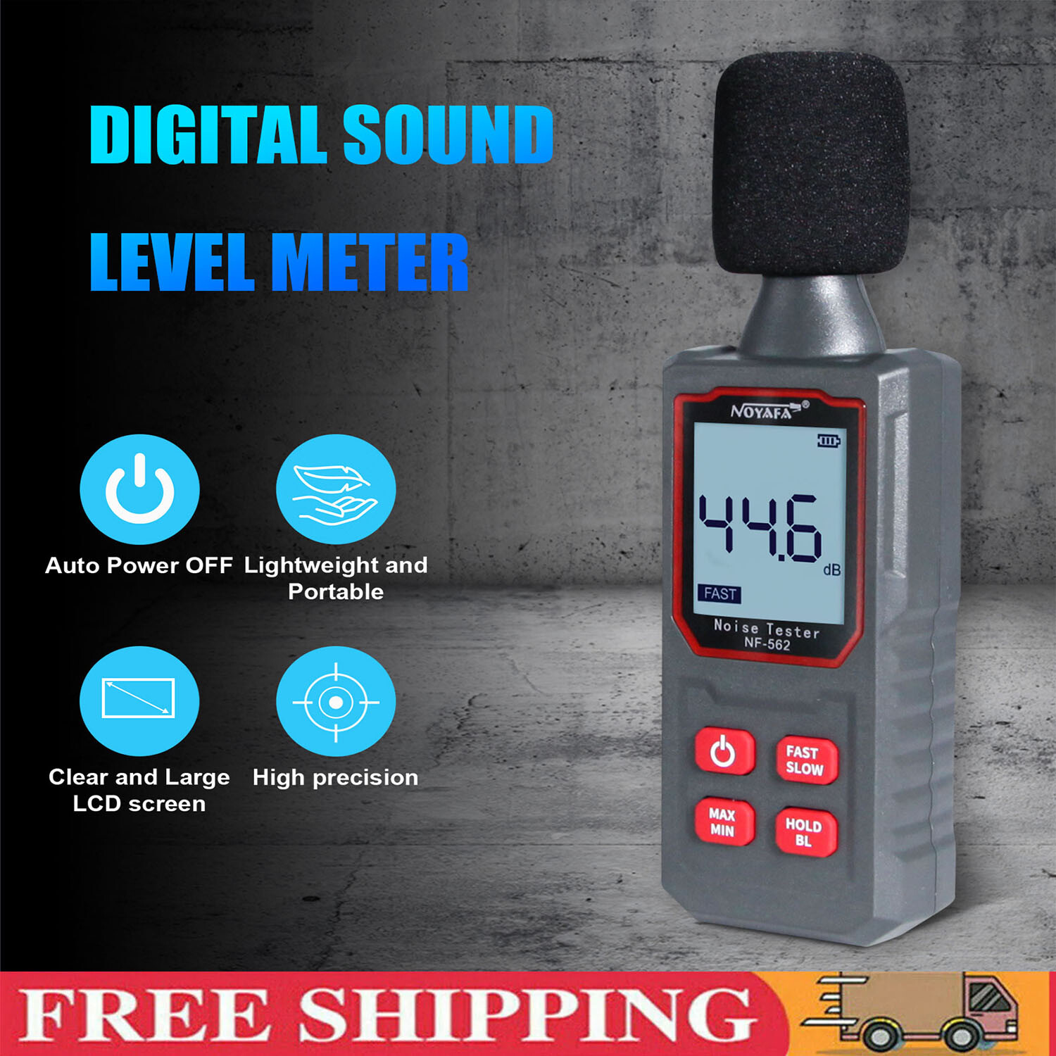 Decibel Meter, Portable Digital Noise Meter 30-130dB Sound Monitoring Tester