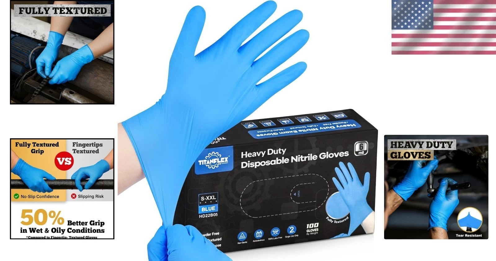 Ambidextrous 6-Mil Blue Nitrile Disposable Gloves XL – Safe for All Environments