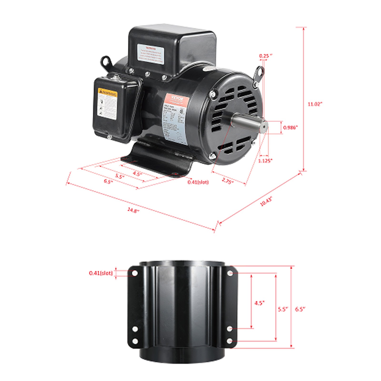 7.5HP Air Compressor Electric Motor 230V 31.6A 3450RPM 184T Frame CW/CCW Rotate