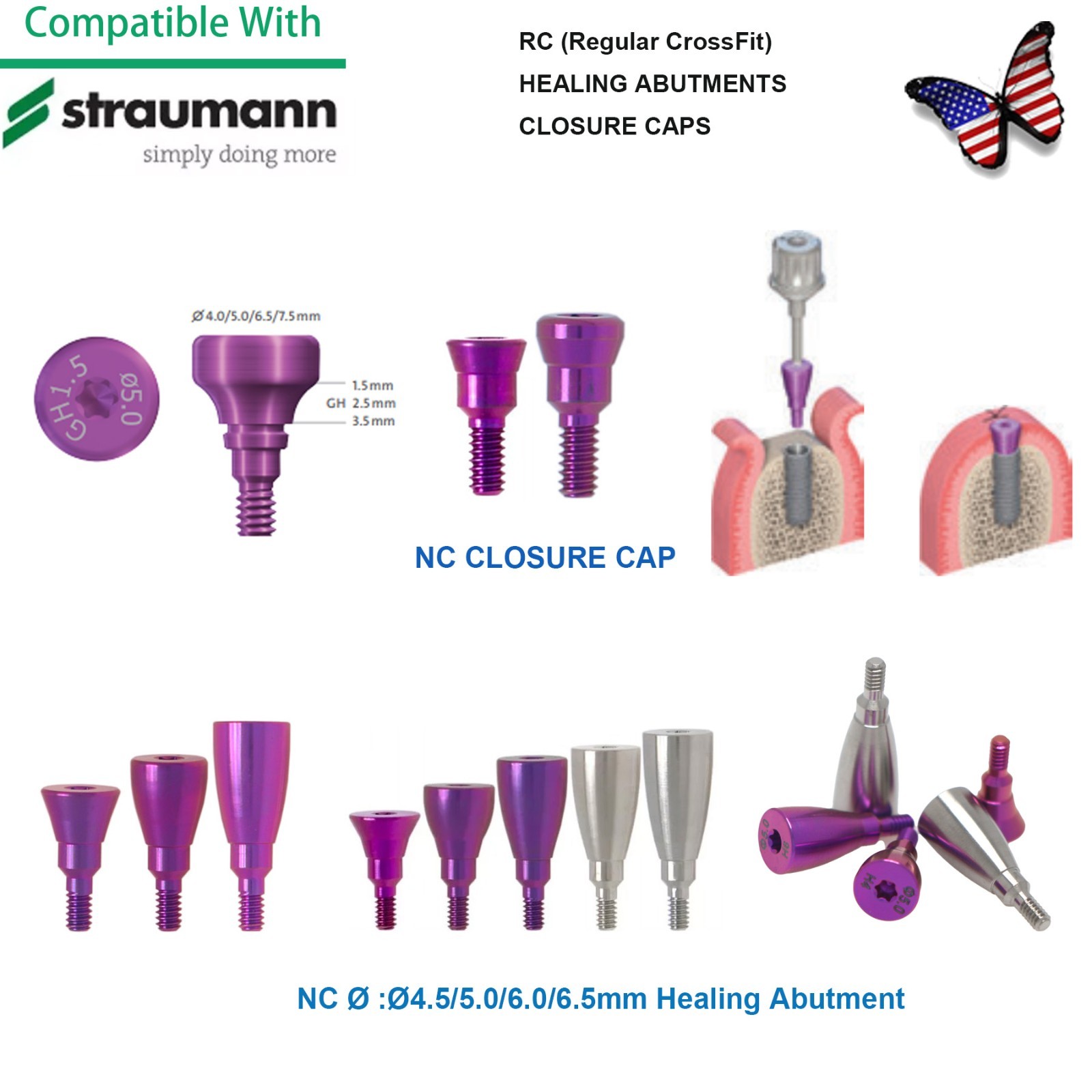 US Straumann Healing Abutment Cap/Closure Cover Screw NC & RC Platform Titanium