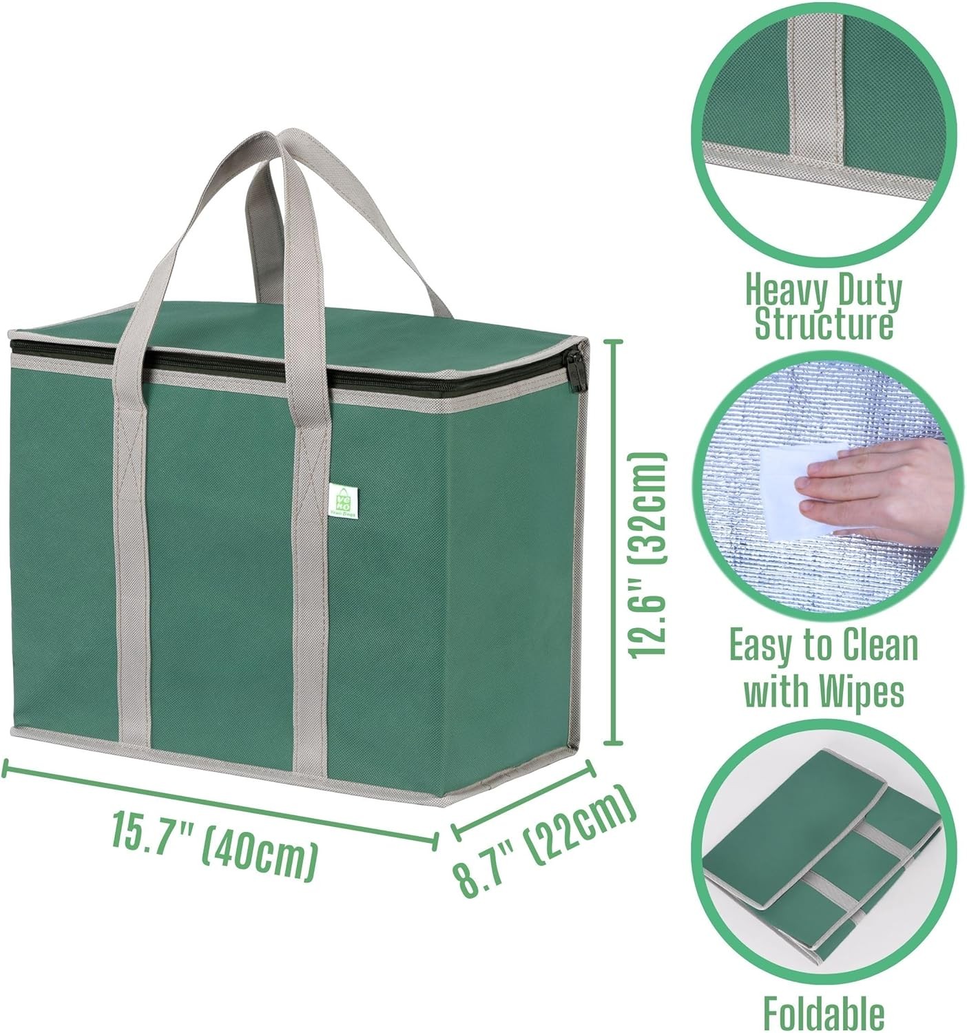 VENO 2 Pack Cooler Bag and Insulated Grocery Bags for 2 Pack, Green – 2