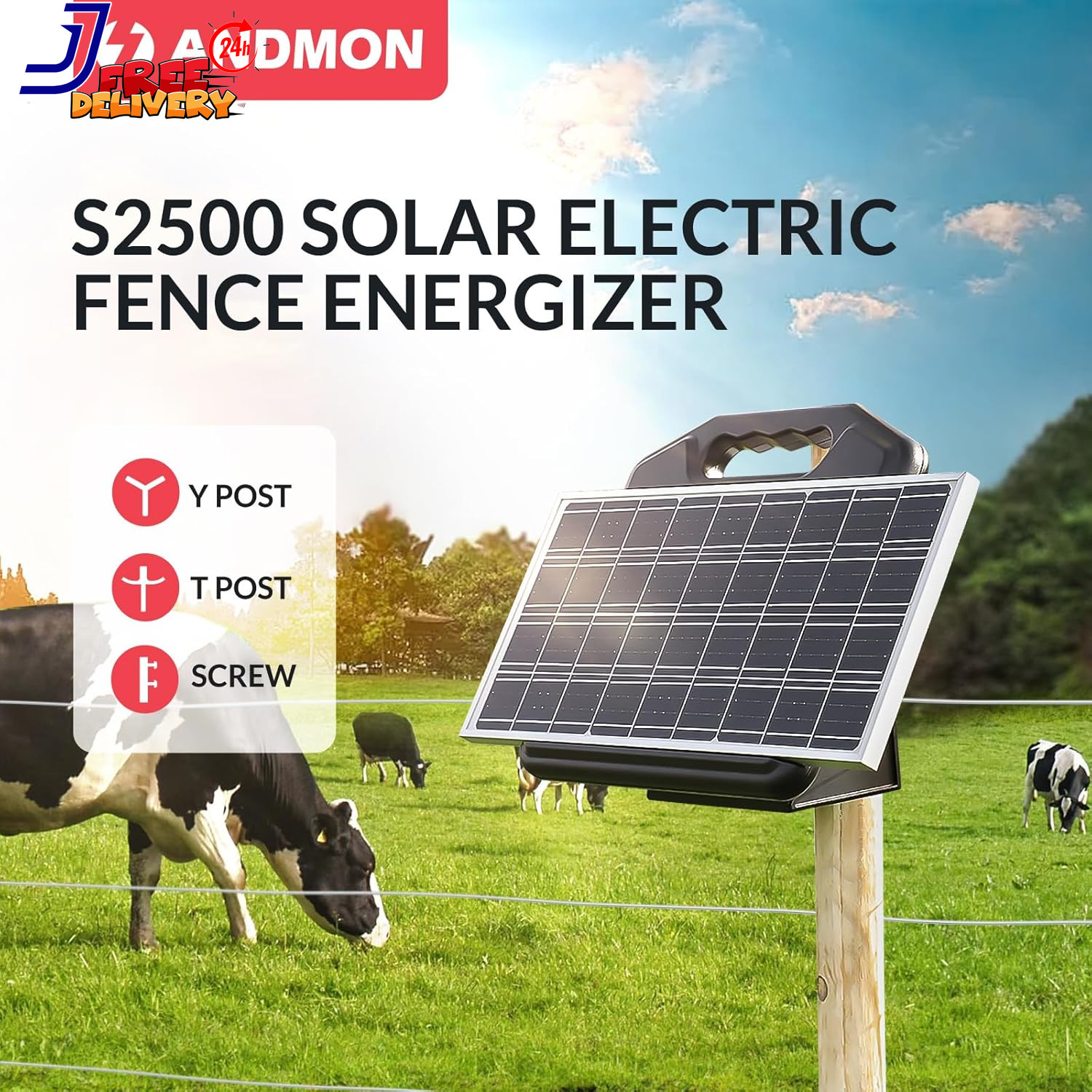 S2500 2.2 Joule Solar Fence Charger 60 Miles Solar Electric Fence Charger for Li
