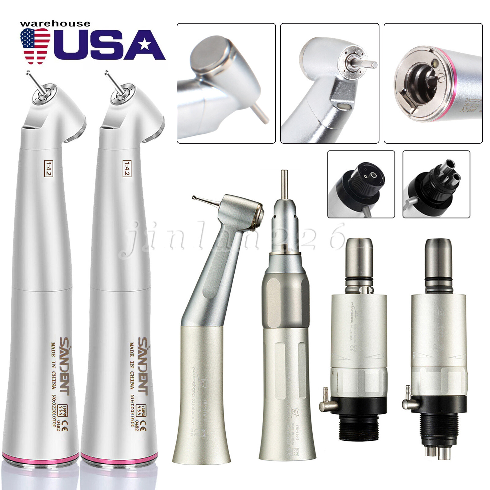 45° Dental 1:4.2 Increasing Contra Angle Handpiece /Low Speed Straight/Air Motor