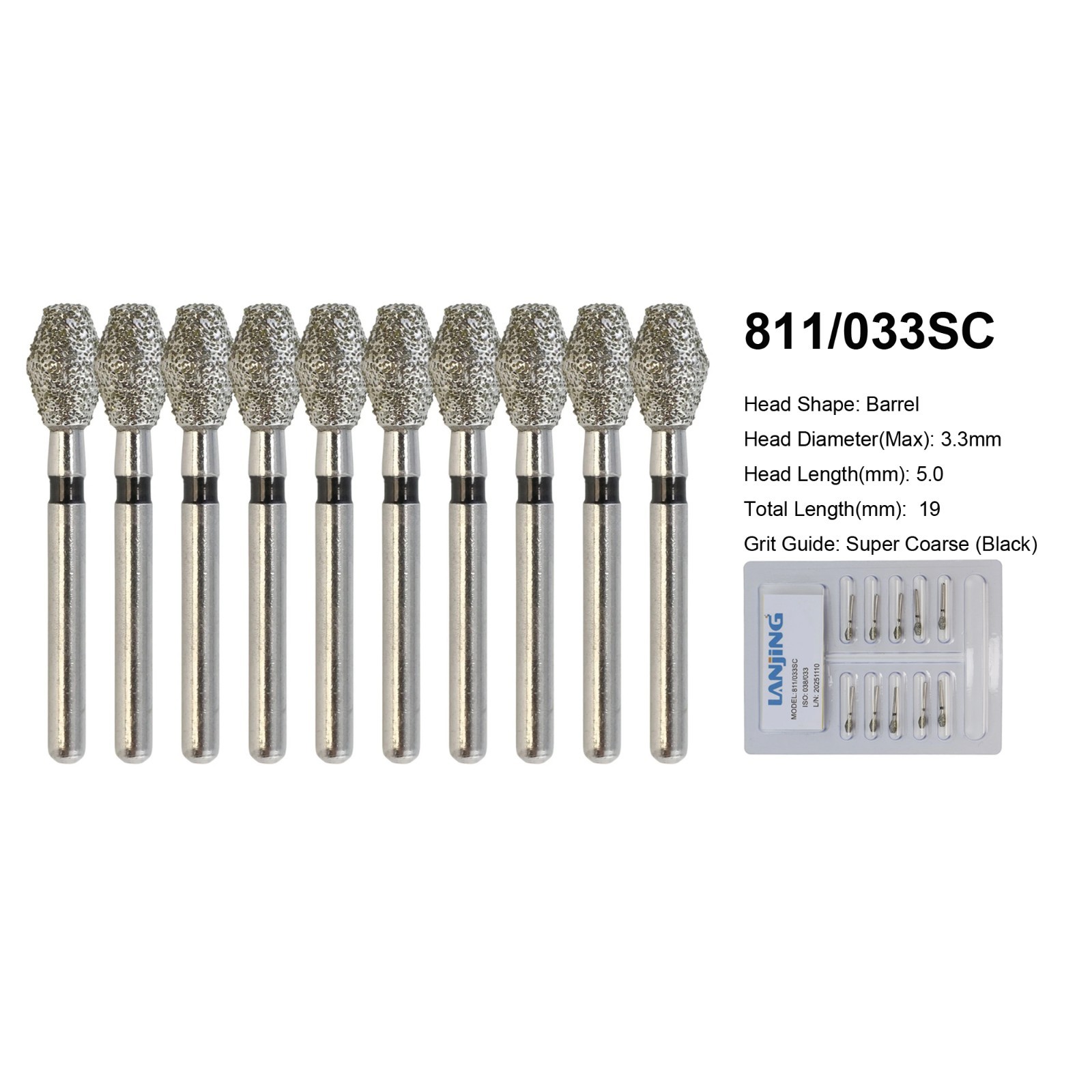 Dental Diamond Bur Barrel Shape 811/038 811/032 Super Coarse Grit High Speed FG