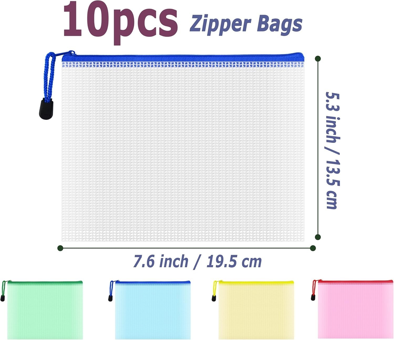 B6 Size Waterproof Mesh Pouch Set, 10 Multicolored Zipper Bags for Home & Office