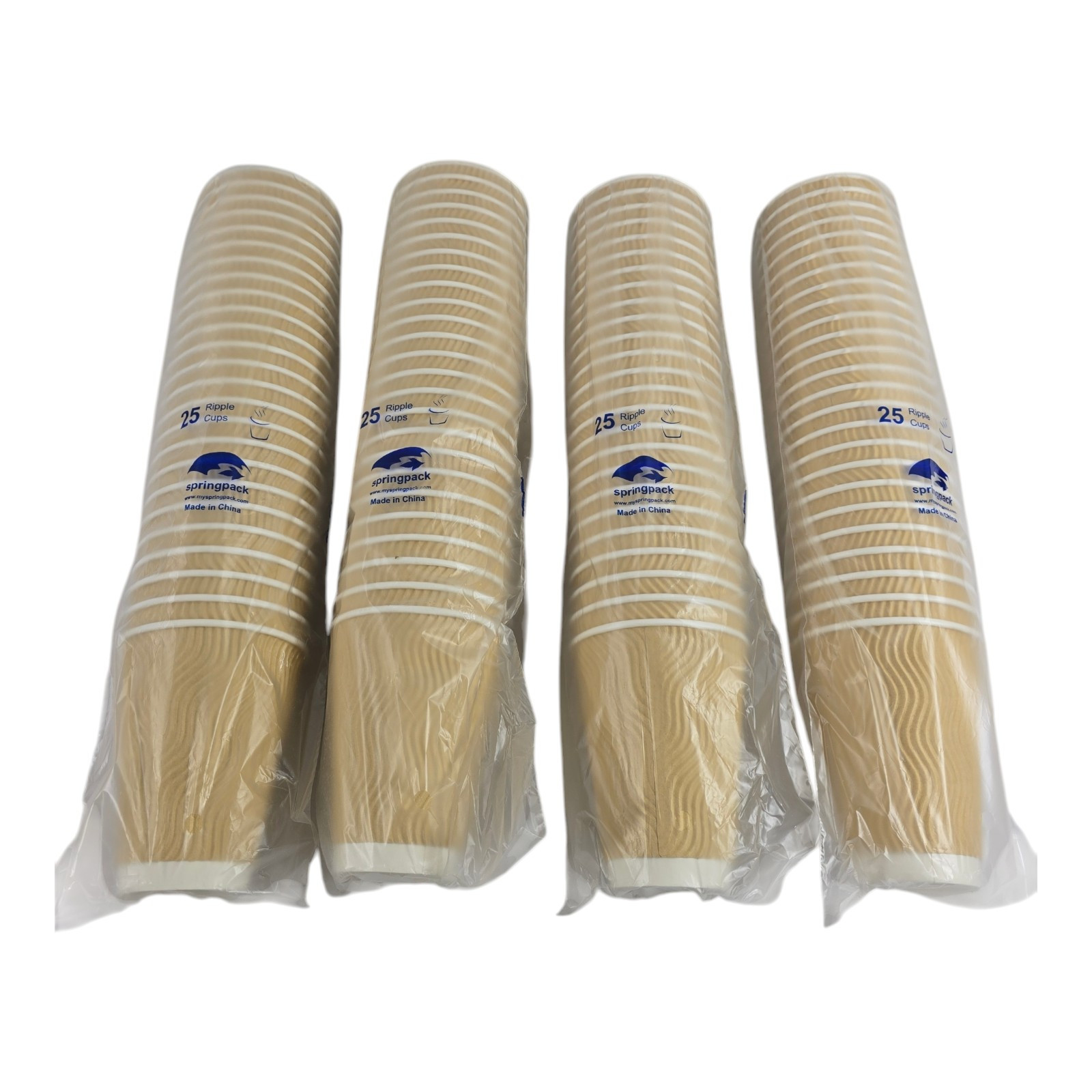 100 Pack 12oz Ripple Paper Coffee Cups w Lids and Brown Straws Tan Disposable