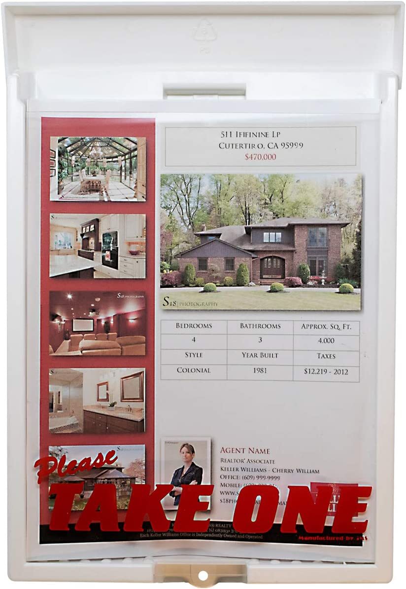 Outdoor Real Estate Brochure Box with Snap Shut Lid(White or Black)