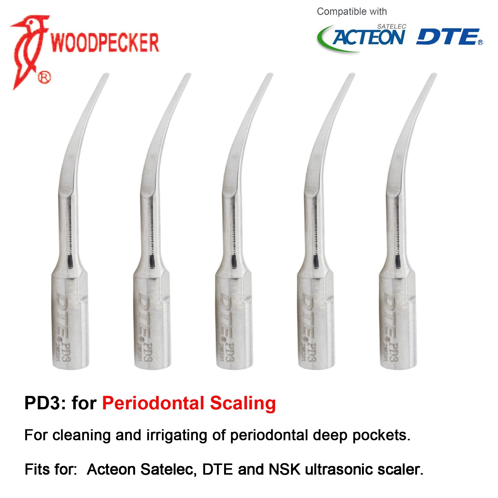 Woodpecker DTE Scaler Tip Endo Periodontal G1 P3 GD4 ED1T fit Acteon Satelec EMS