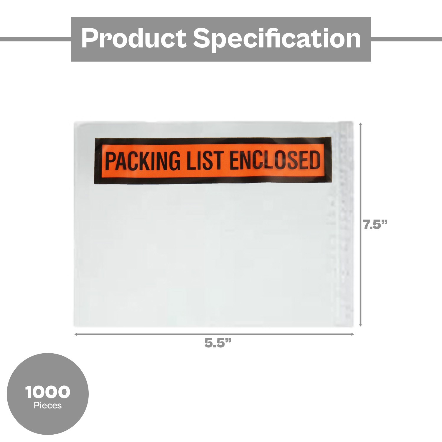 Packing List Enclosed Pouches, 7.5″x5.5″, Panel Face, Self-Adhesive, 1000 Pack