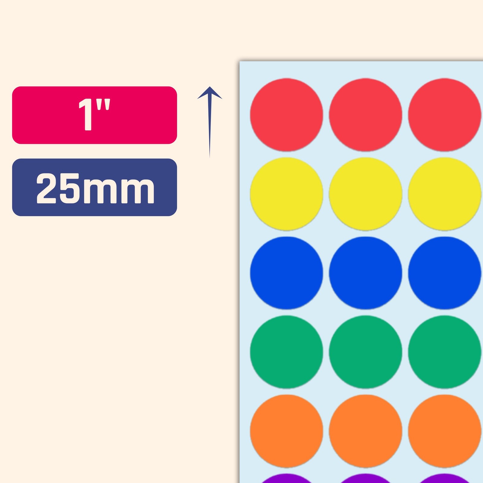 1000 Pack, 1 inch – Colored Round Circle Dot Stickers, 1000 Pieces, 8 Colors