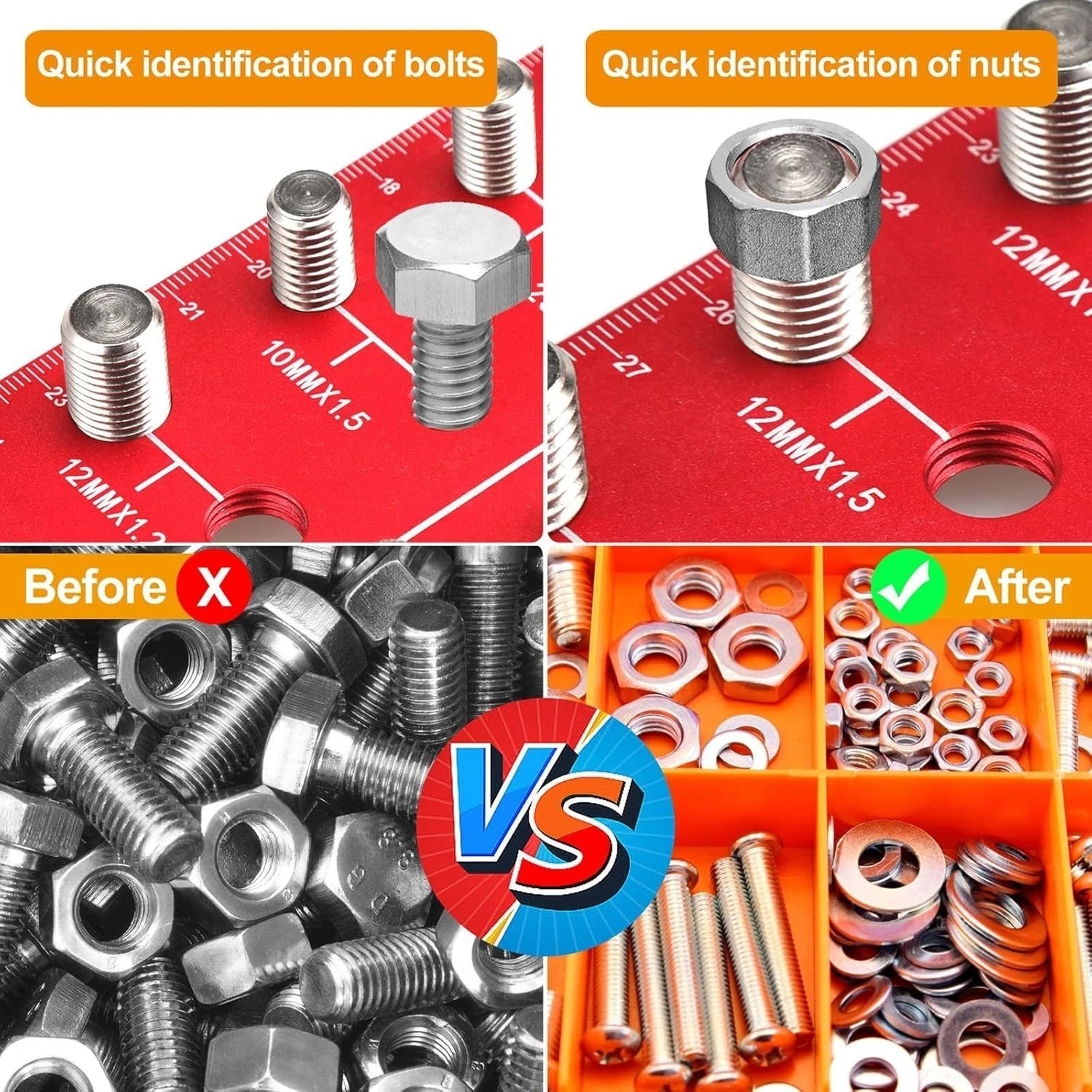 55PCS Thread Checker | Nut Bolt Size Gauge Metric SAE + Drill Bit Gauge Kit