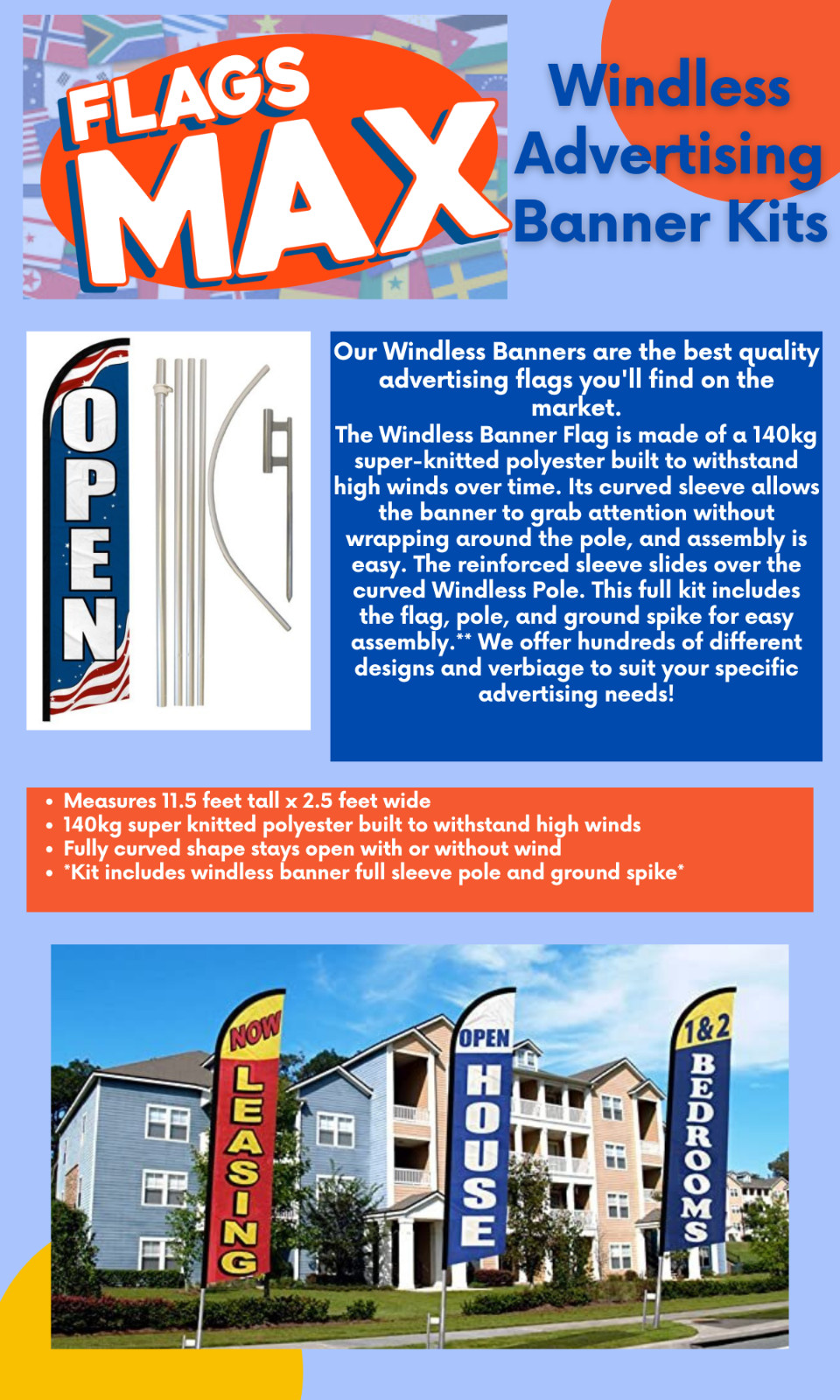 Recycling Windless Advertising Banner Flag & Pole Kit