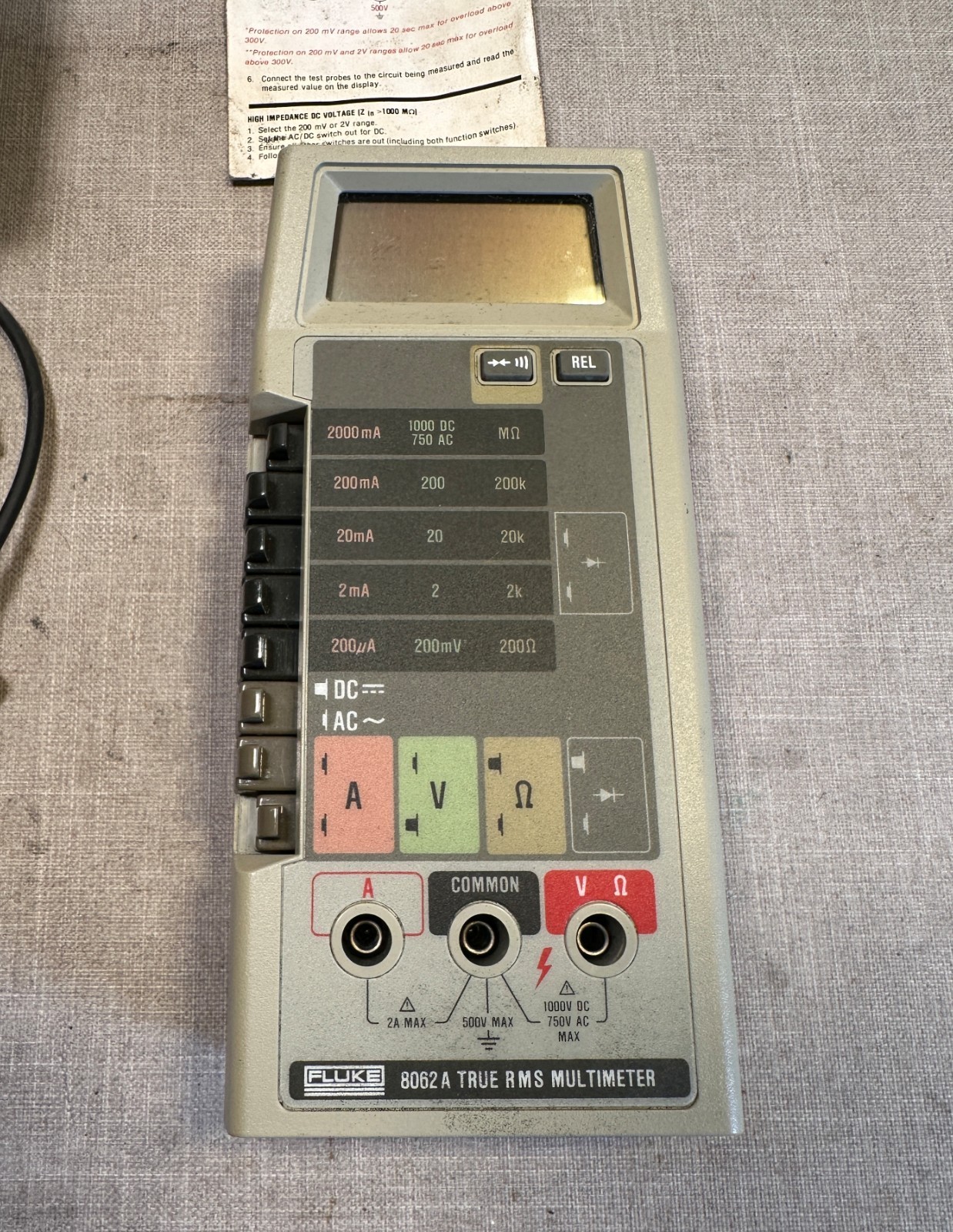 Fluke 8062A True RMS Multimeter – WORKS! – w/ Carry Case, Manual, Leads – READ!