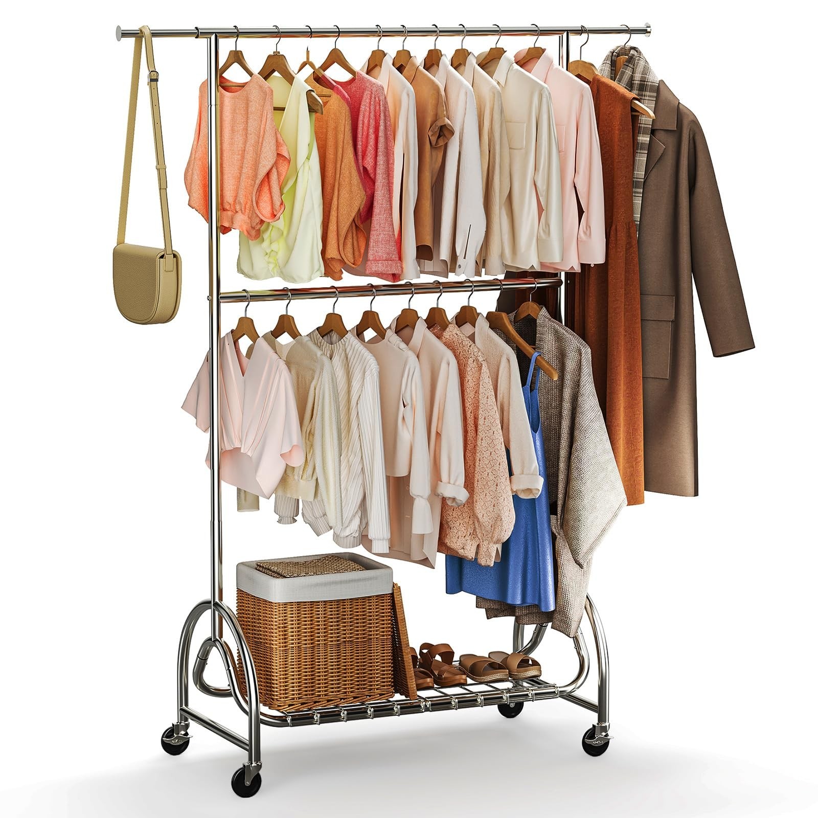 TigerParty Heavy Duty Clothes Rack for Hanging Clothes, Adjustable 2-Tier Rod…