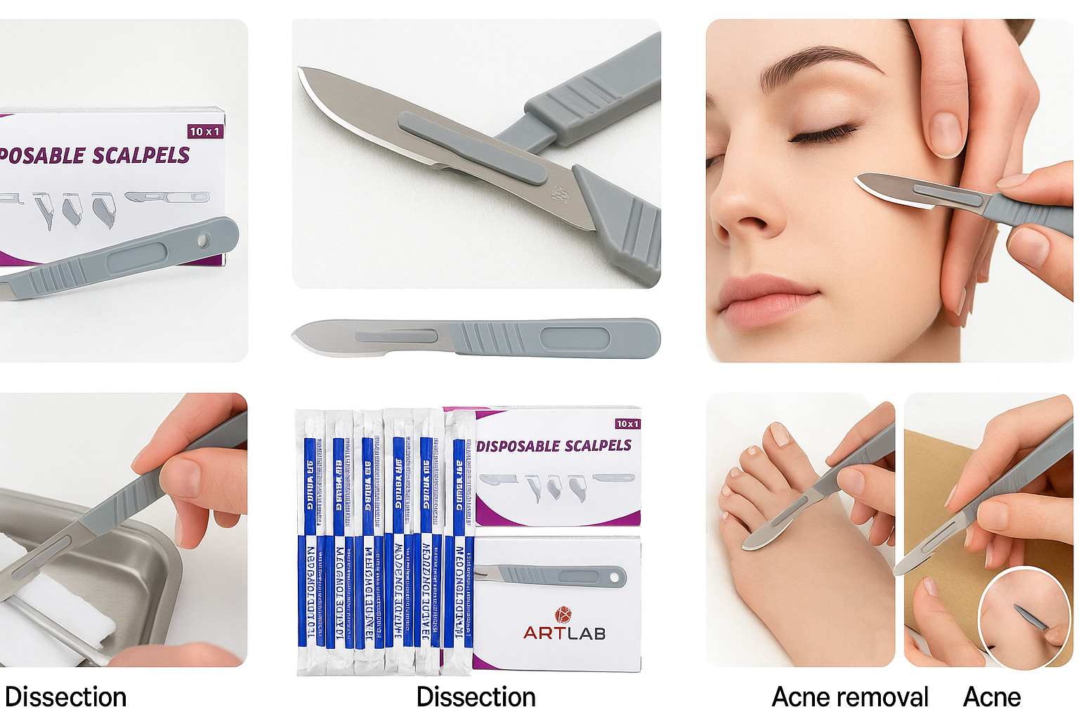 10 PK DISPOSABLE SCALPELS #22-SINGLE USE – DISSECTING, SURGICAL, DERMAPLANING