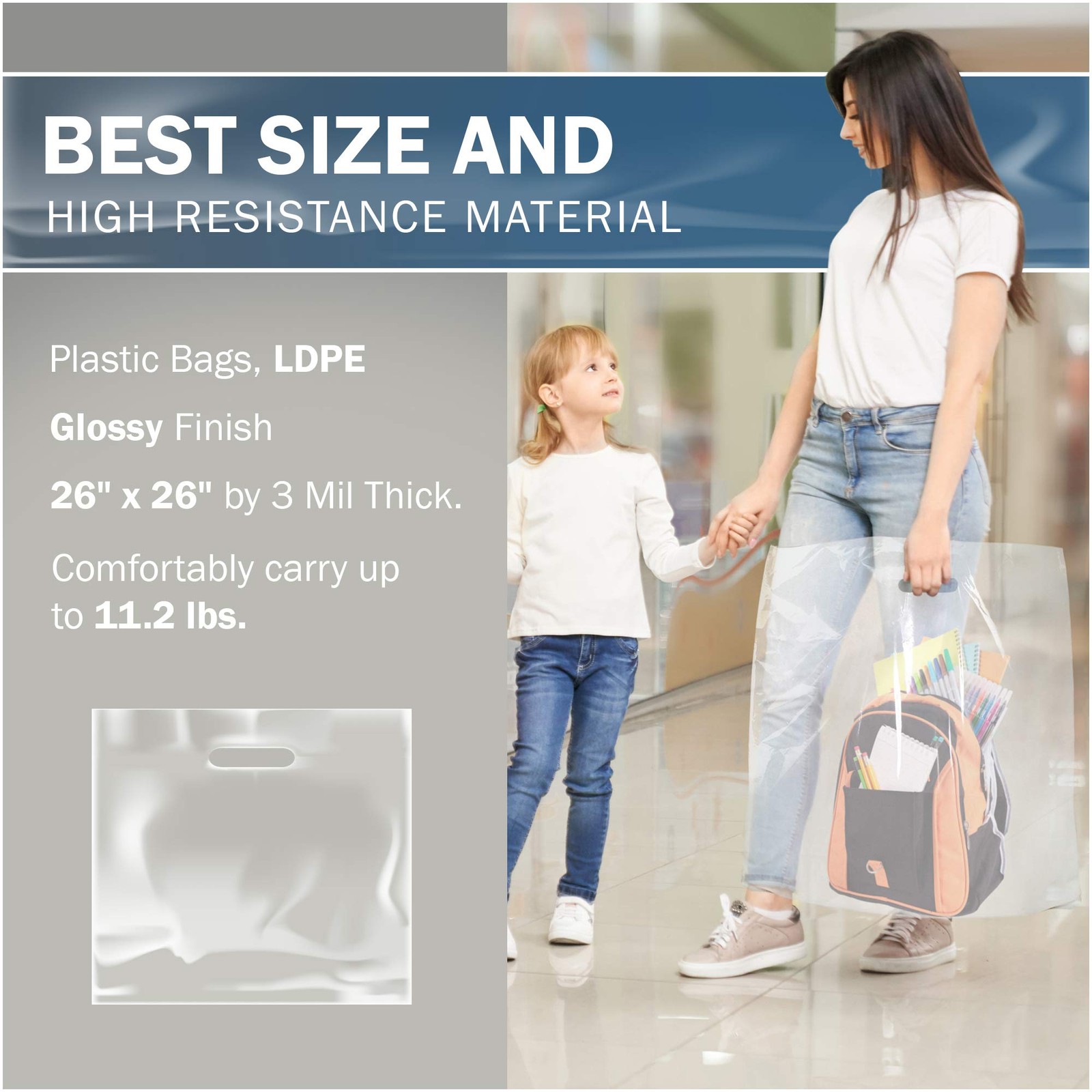 26×26 Clear Plastic Merchandise Bags, Glossy Finish, Jumbo Retail Size, 50 Pa…
