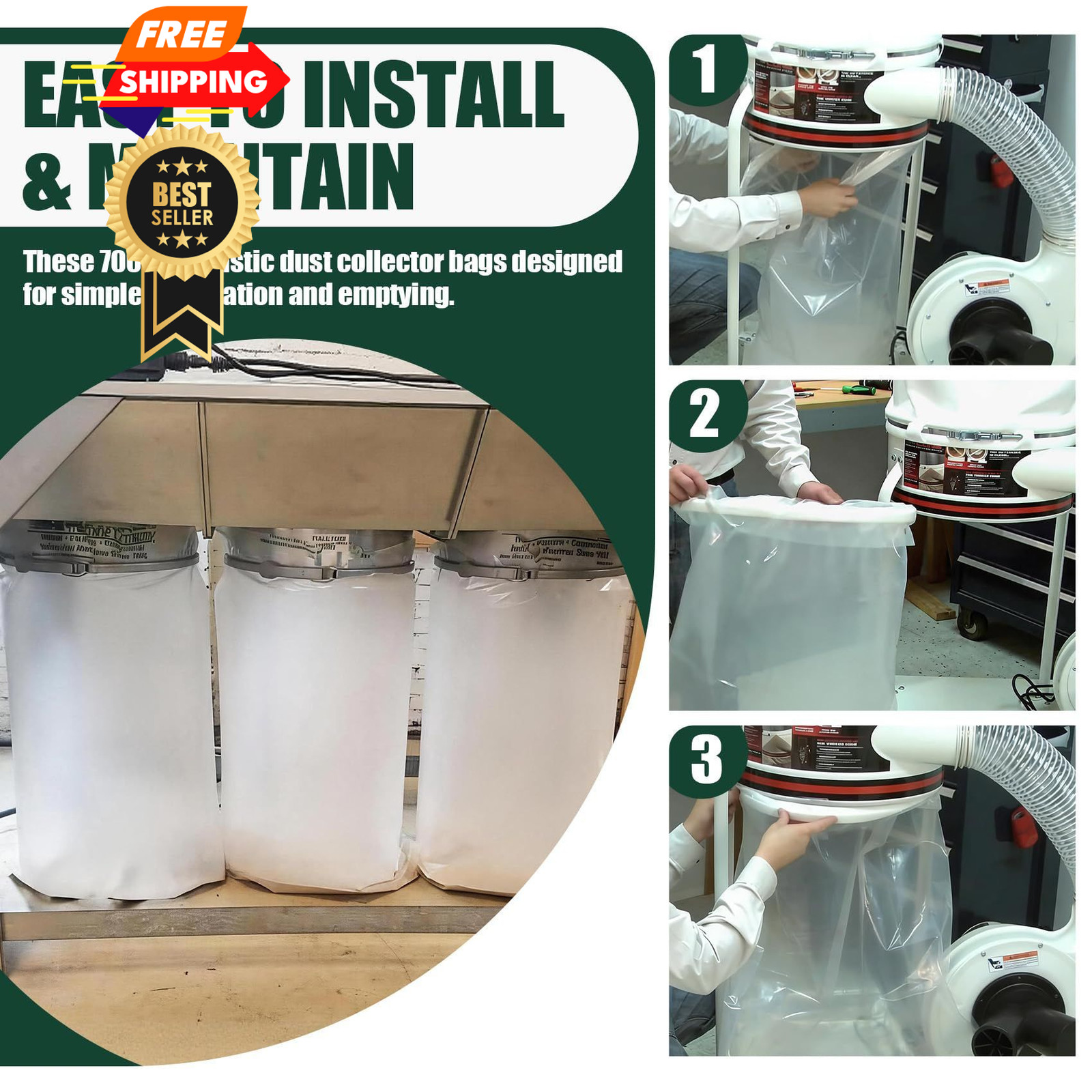 70009V Clear Plastic Dust Collection Bags, 19.5″x33″ Replacement for