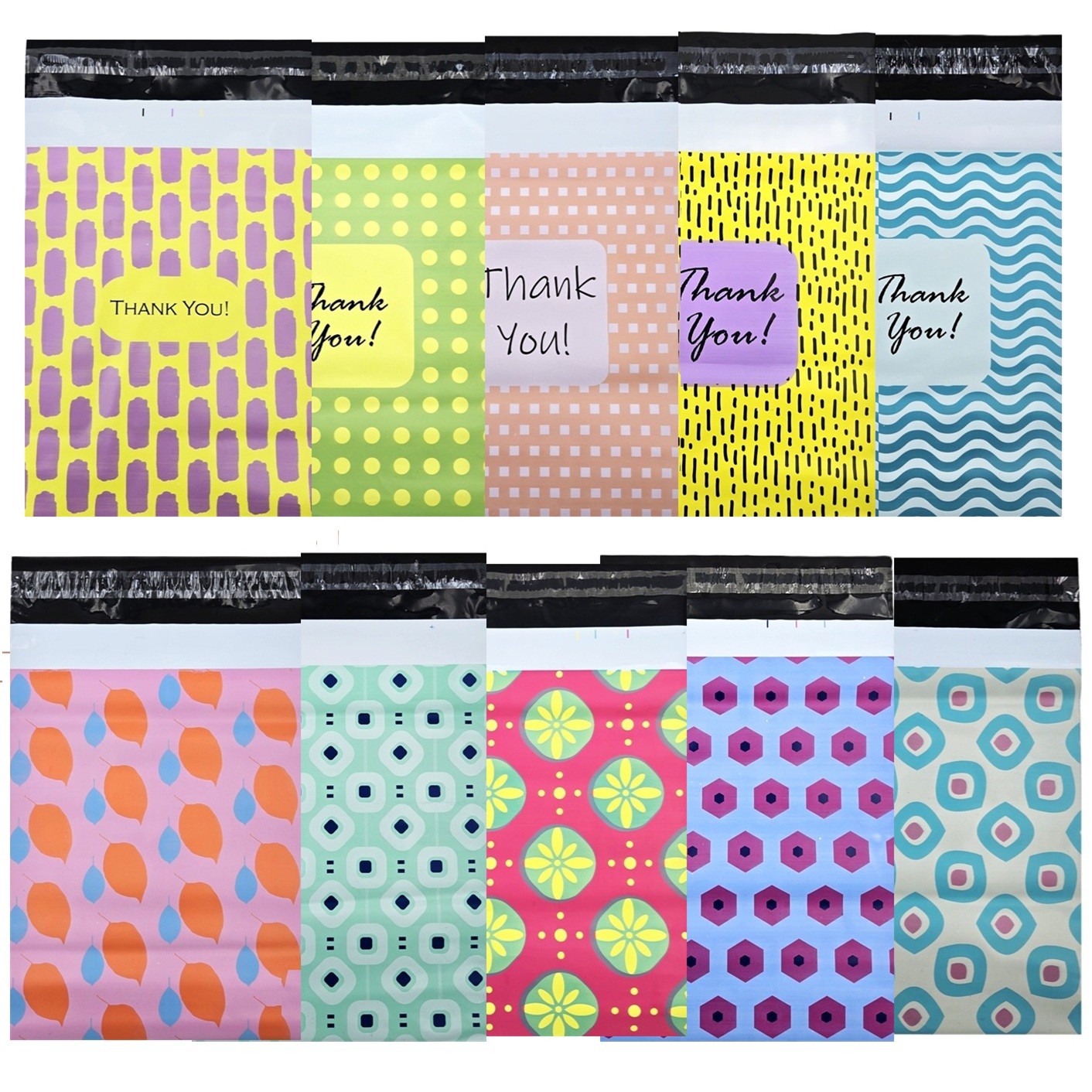30 -1000pcs Poly Mailers Plastic Shipping Bags Envelopes Designer Prints 2.4Mil