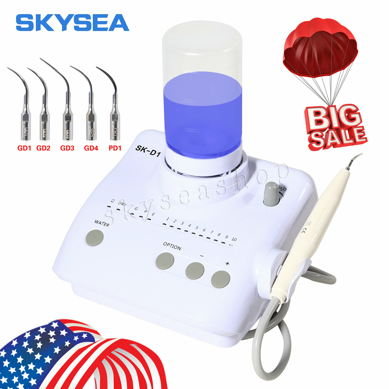 SK-D1 Escalador ultrasónico dental fit DTE SATELEC pieza de mano + 2 Bottles