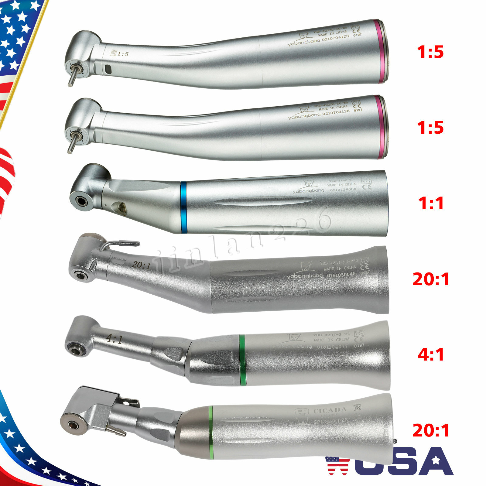 Dental NSK Style E-type 1:5 1:1 20:1 4:1 Contra Angle Handpiece /Fiber Optic LED