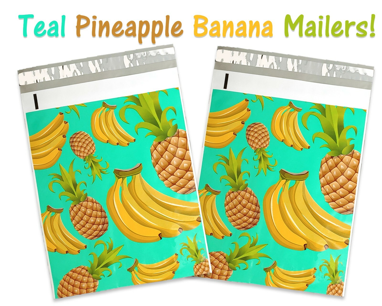 Poly Mailers 10×13 Tropical Theme Teal Pineapple Banana Shipping Mailing AQUA