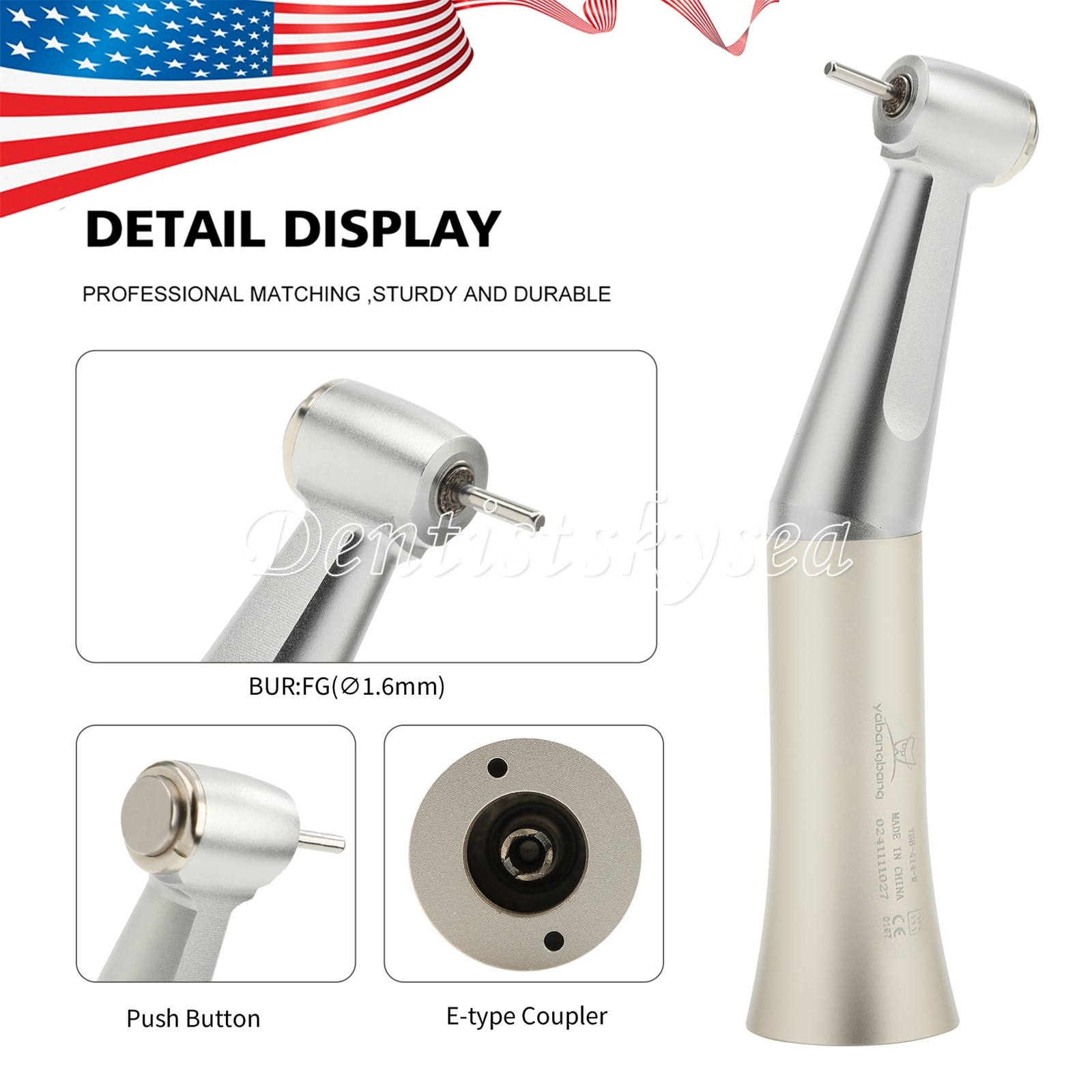 Dental Low Speed Handpieces Contra Angle Push Button E-Type fit FG 1.60mm Burs