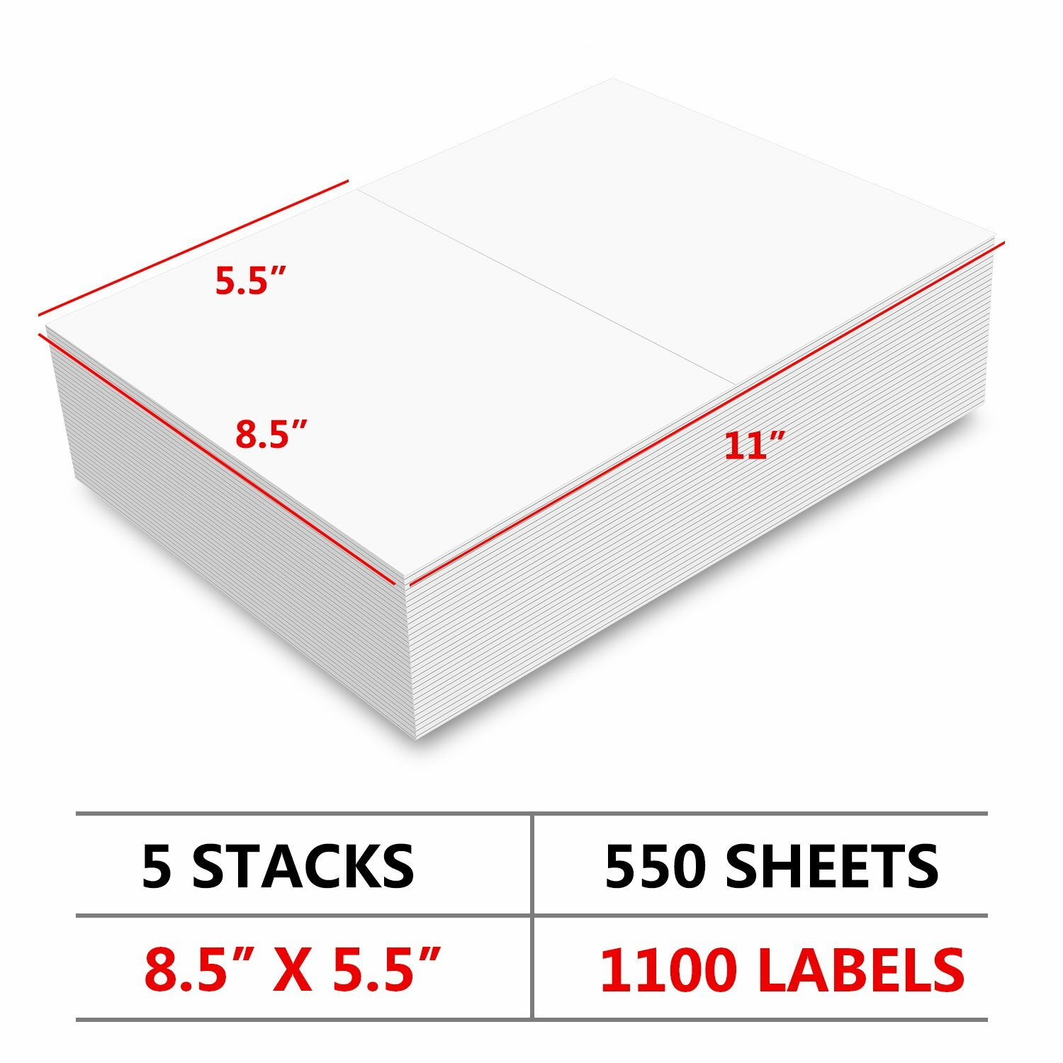220- 6600 Half Sheet Address Shipping Labels 8.5 x 5.5 Self Adhesive 2 Per Sheet