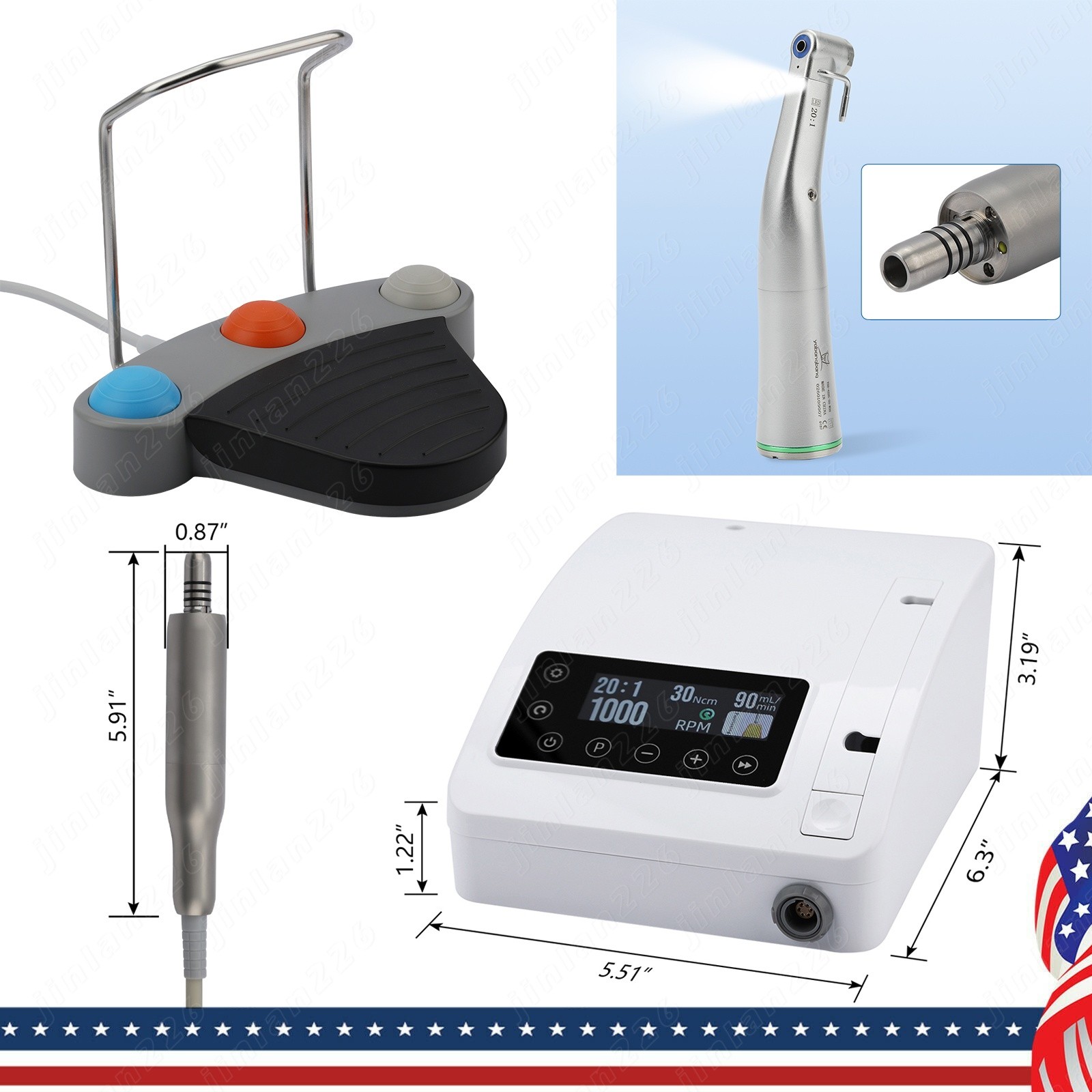 Mini SANDENT PRO Dental Implant Motor System +20:1 LED Contra Angle Handpiece