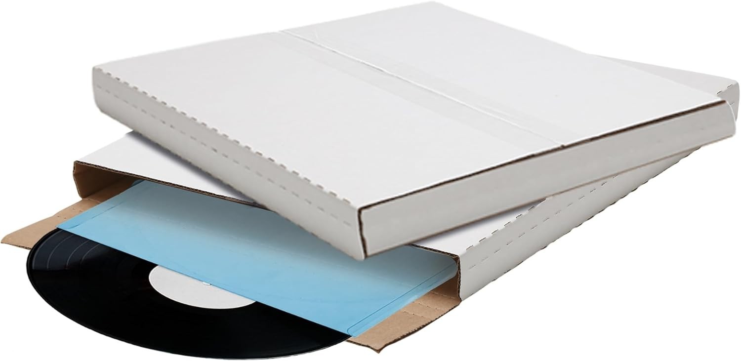 50 Pack Vinyl Record Mailers – Adjustable Depth Corrugated LP Shipping Boxes – W