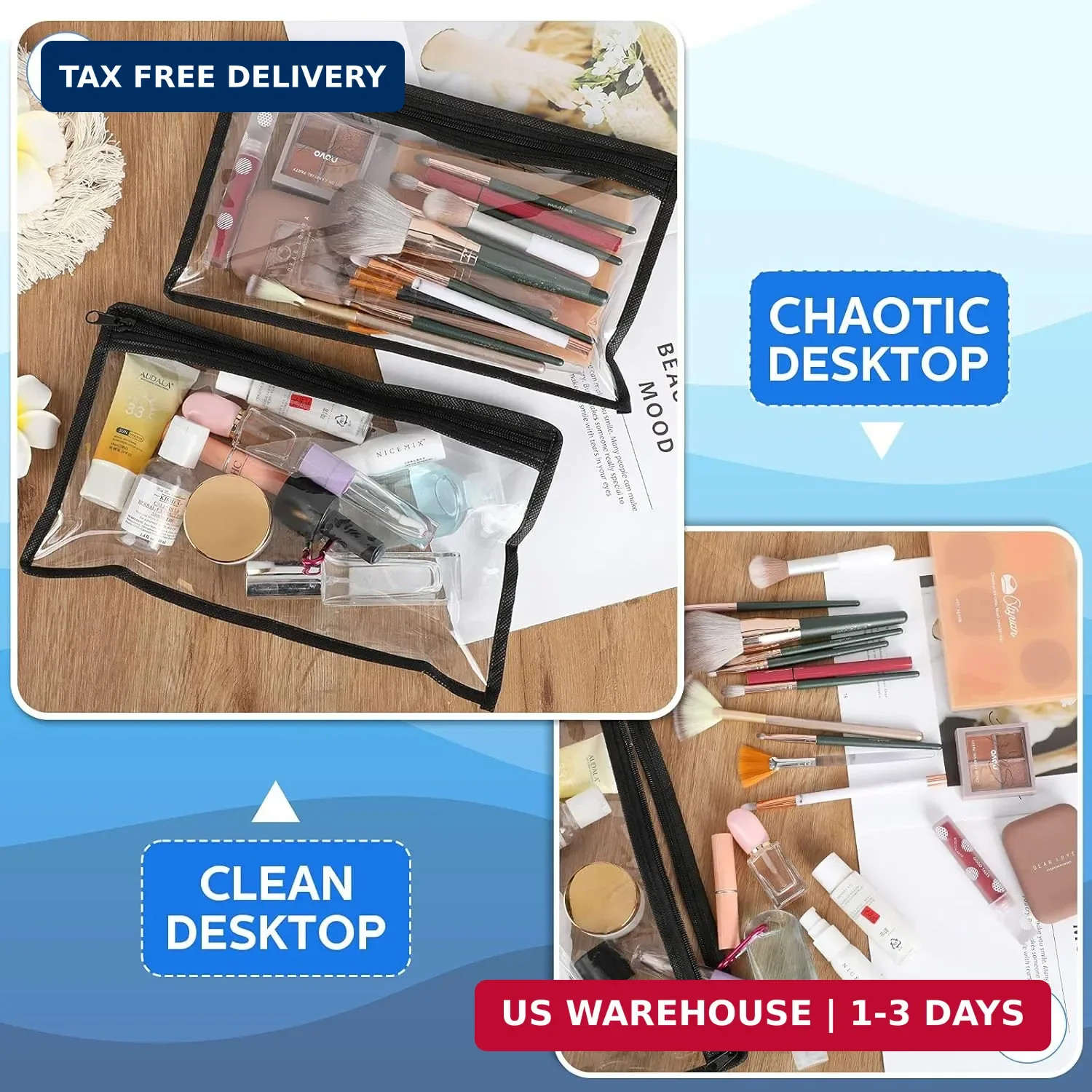 Outus 8 Pcs Clear Zipper Pouches Pencil Pouches PVC Makeup Pouch Envelopes Folde