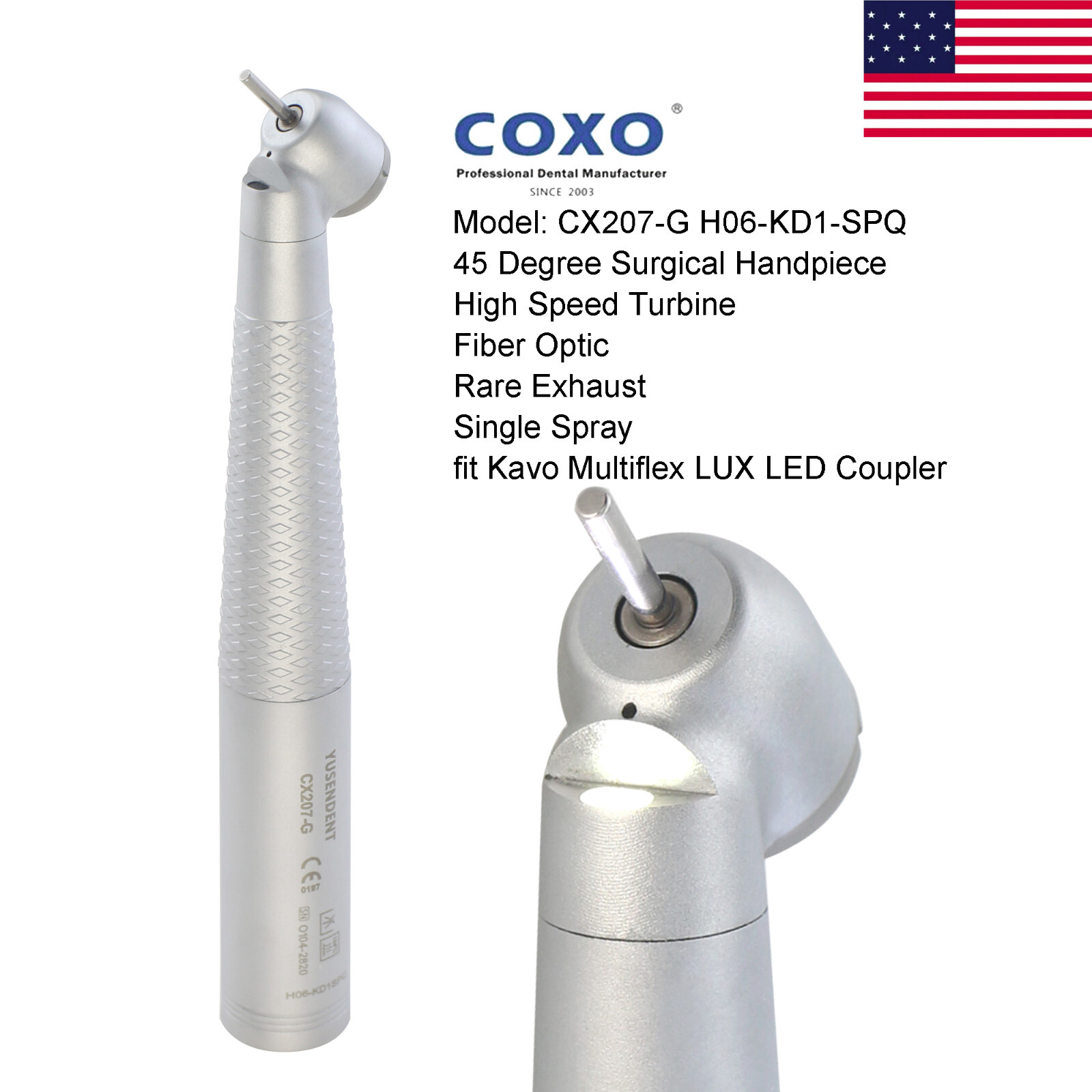 COXO High Speed Surgical Handpiece 45° LED Dental Turbine NSK Kavo Coupler 4 6