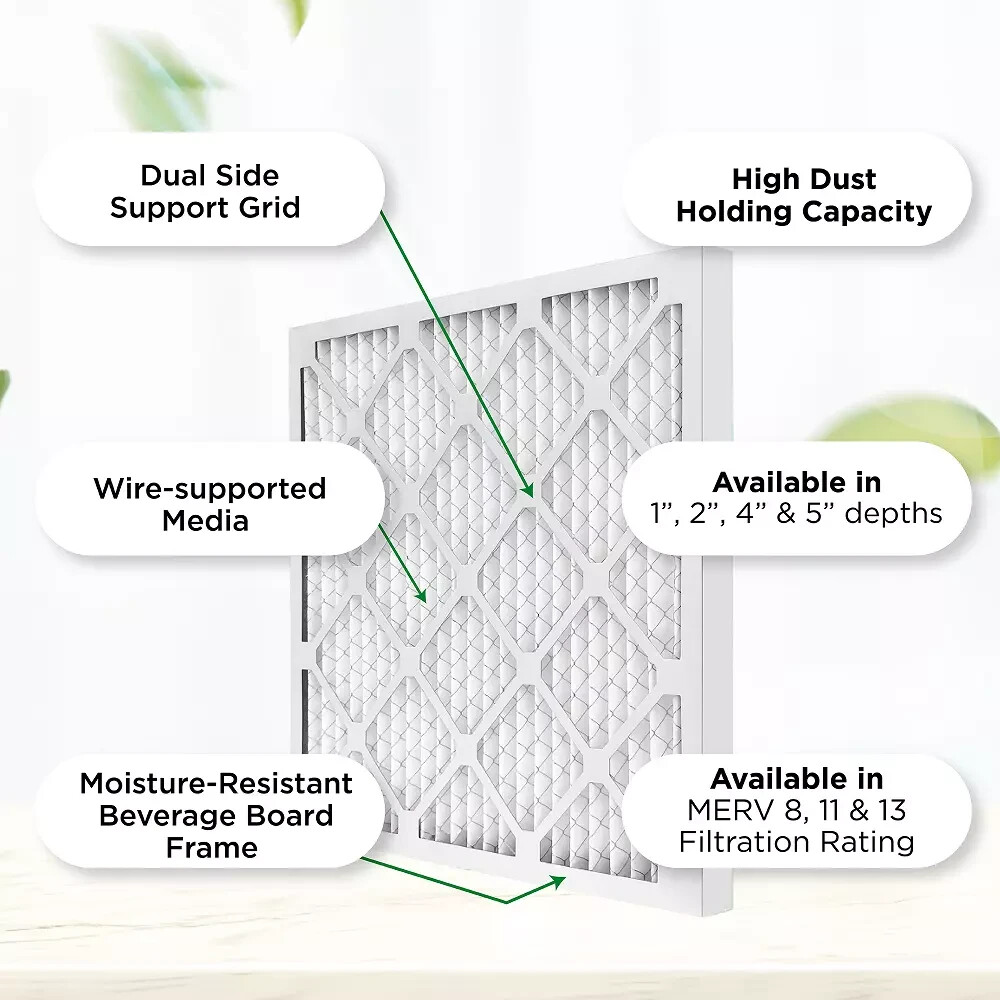 16x30x1 MERV 8 Pleated AC Furnace Air Filters. 12 Pack