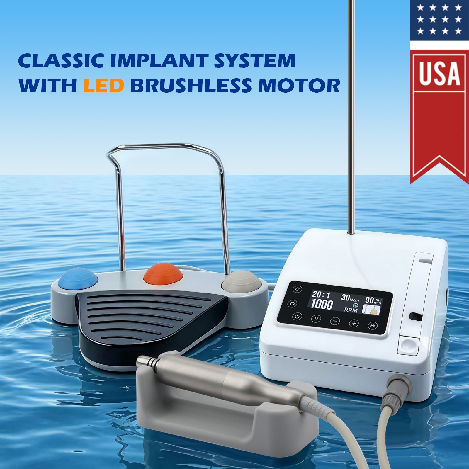 Mini Dental Implant Motor Surgical System Brushless Motor 20:1 LED Contra Angle