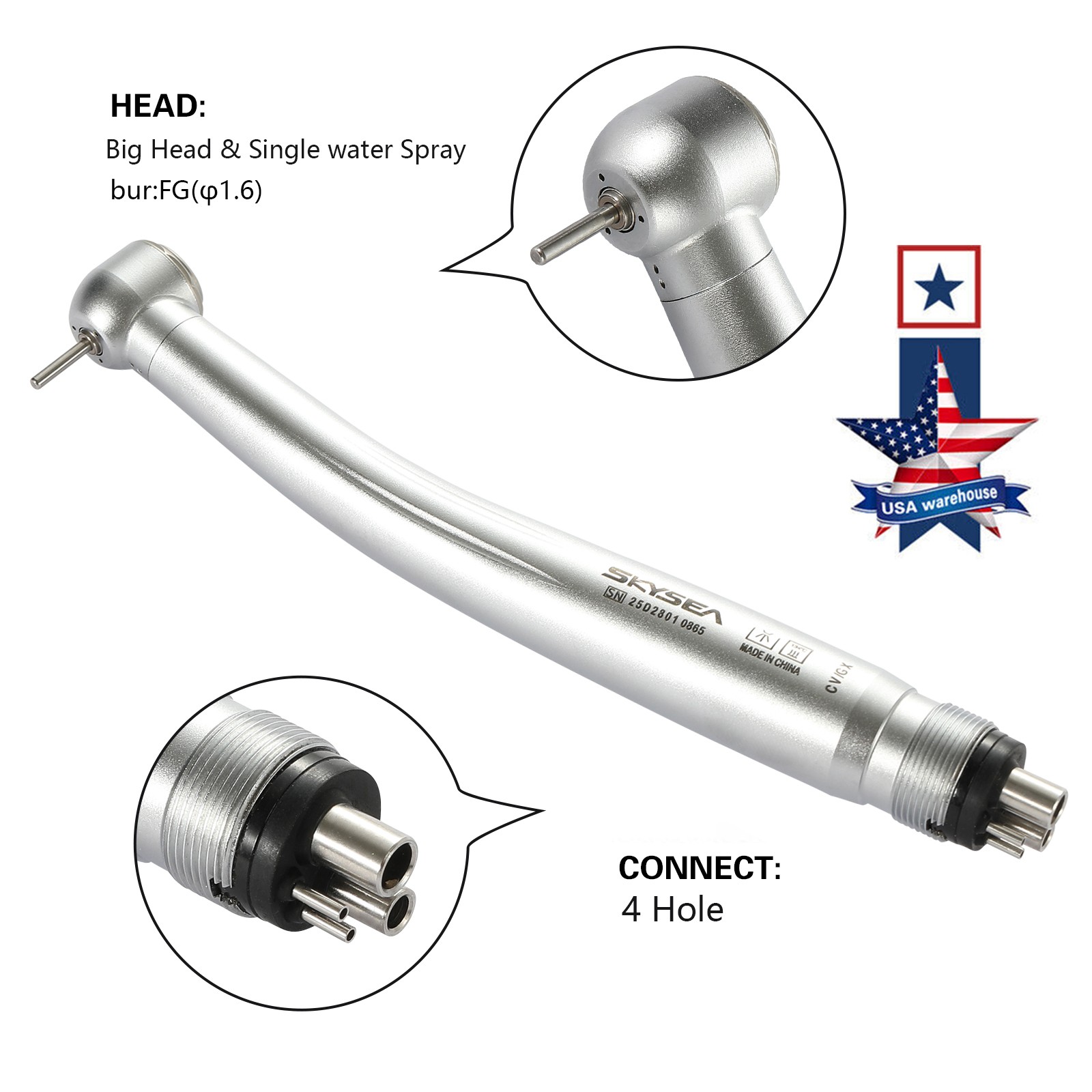 SKYSEA Dental High Fast Speed Turbine Handpiece Big Head 4 Hole Single Spray