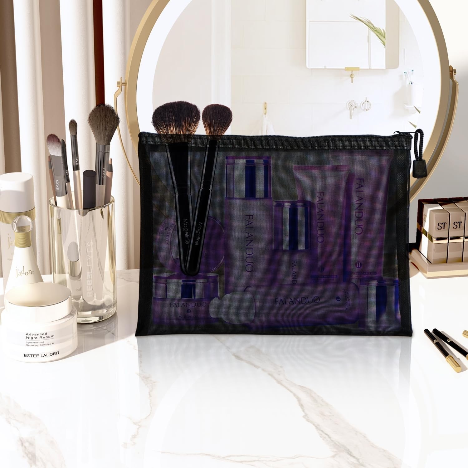 4 Pieces Zipper Mesh Bags, a Bag with a Zipper Cosmetic Organizer Pouch for D…
