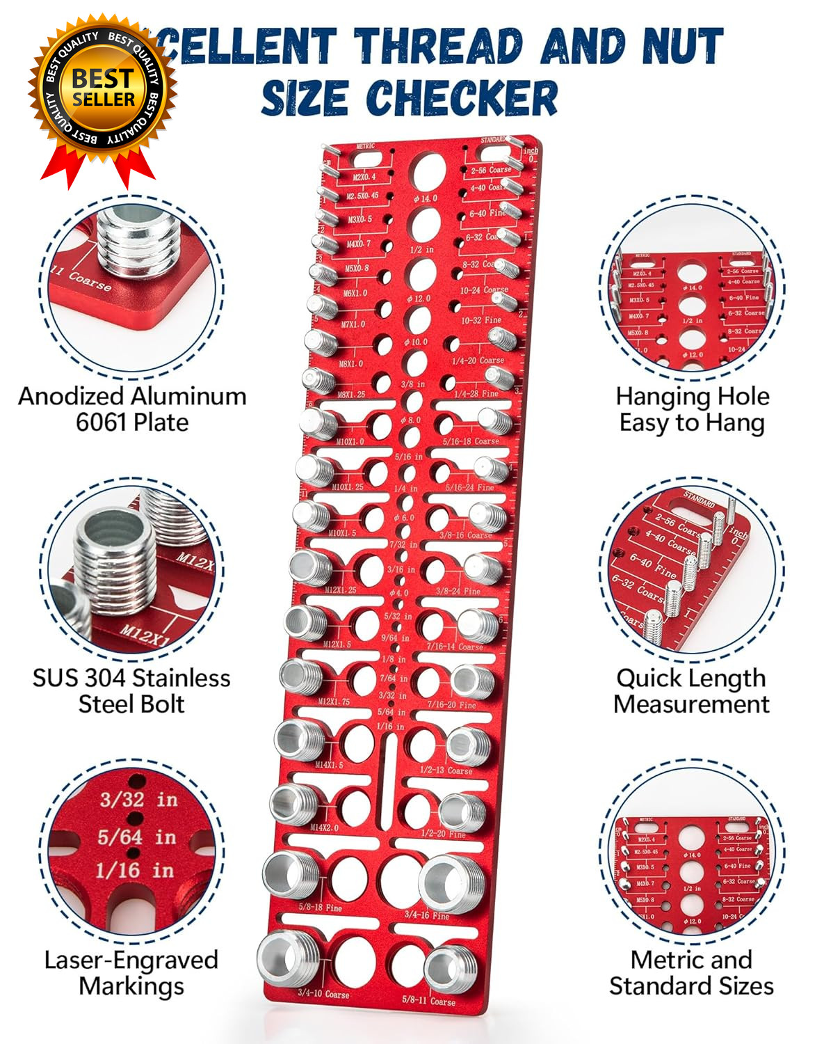 57 Nut and Bolt Thread Checker – Thread Checker Standard and Metric Bolt