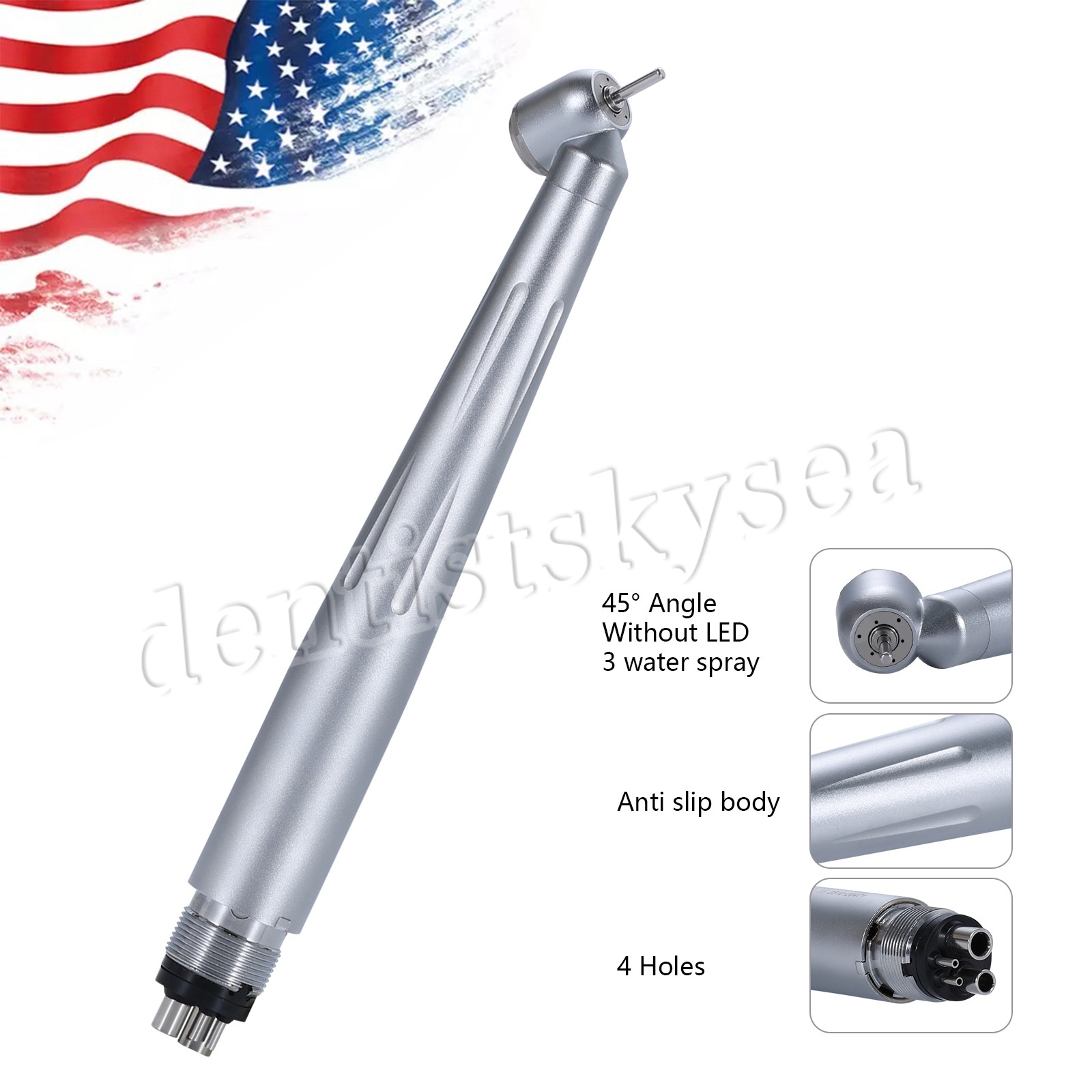 Dental Surgical 45° High Speed Handpiece Push Button Single Water Spray 4HOLE