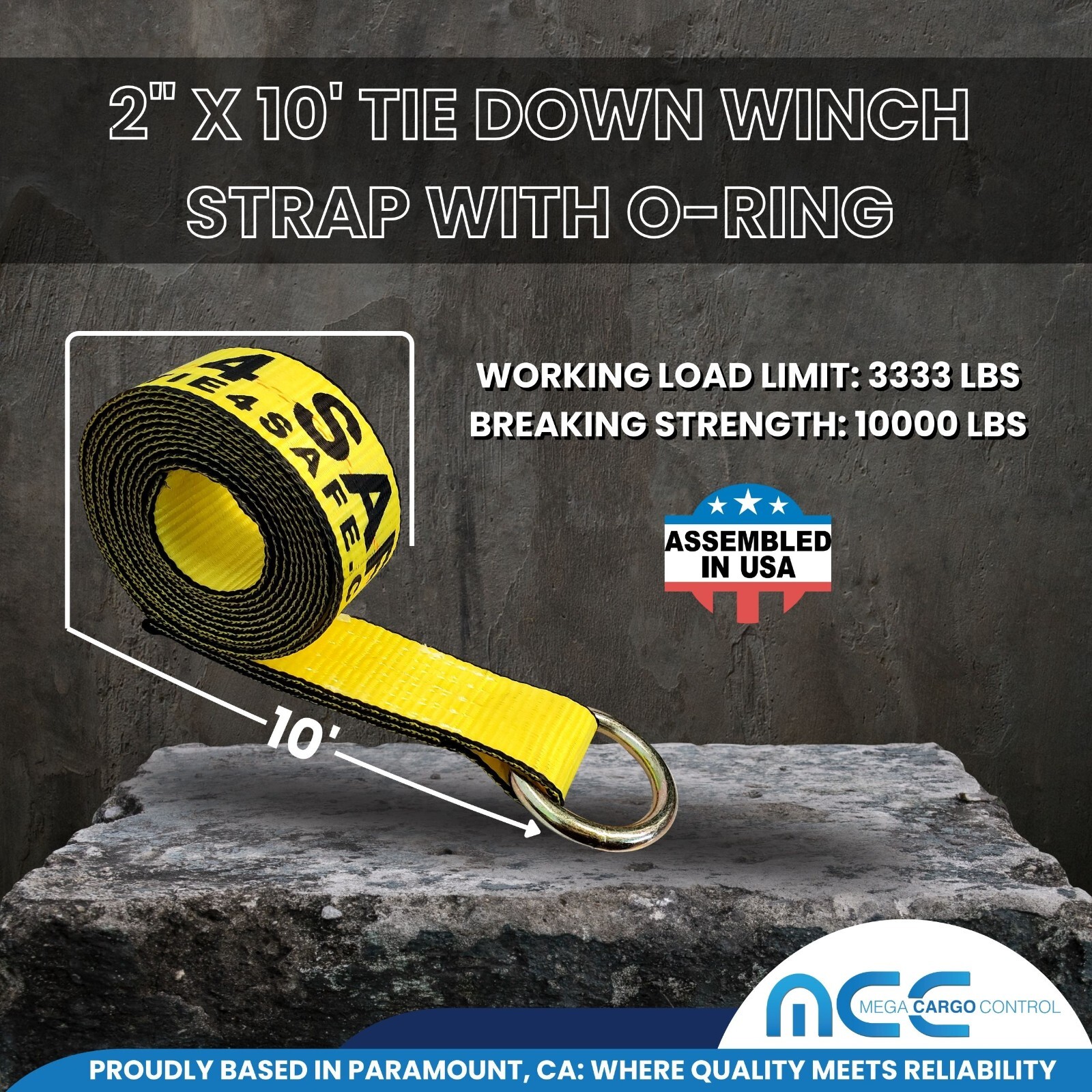 USA 2″ x 10′ Winch Lasso Strap O Ring Tow Truck Trailer Wheel-Lift Tire Harness