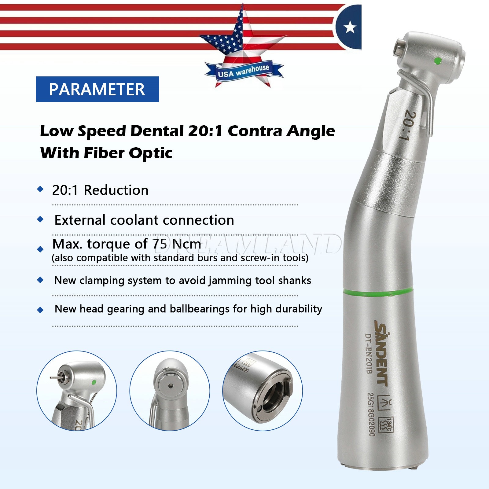 Dental Implant Handpiece 20:1 LED Contra Angle Fit Surgical Implant Motor