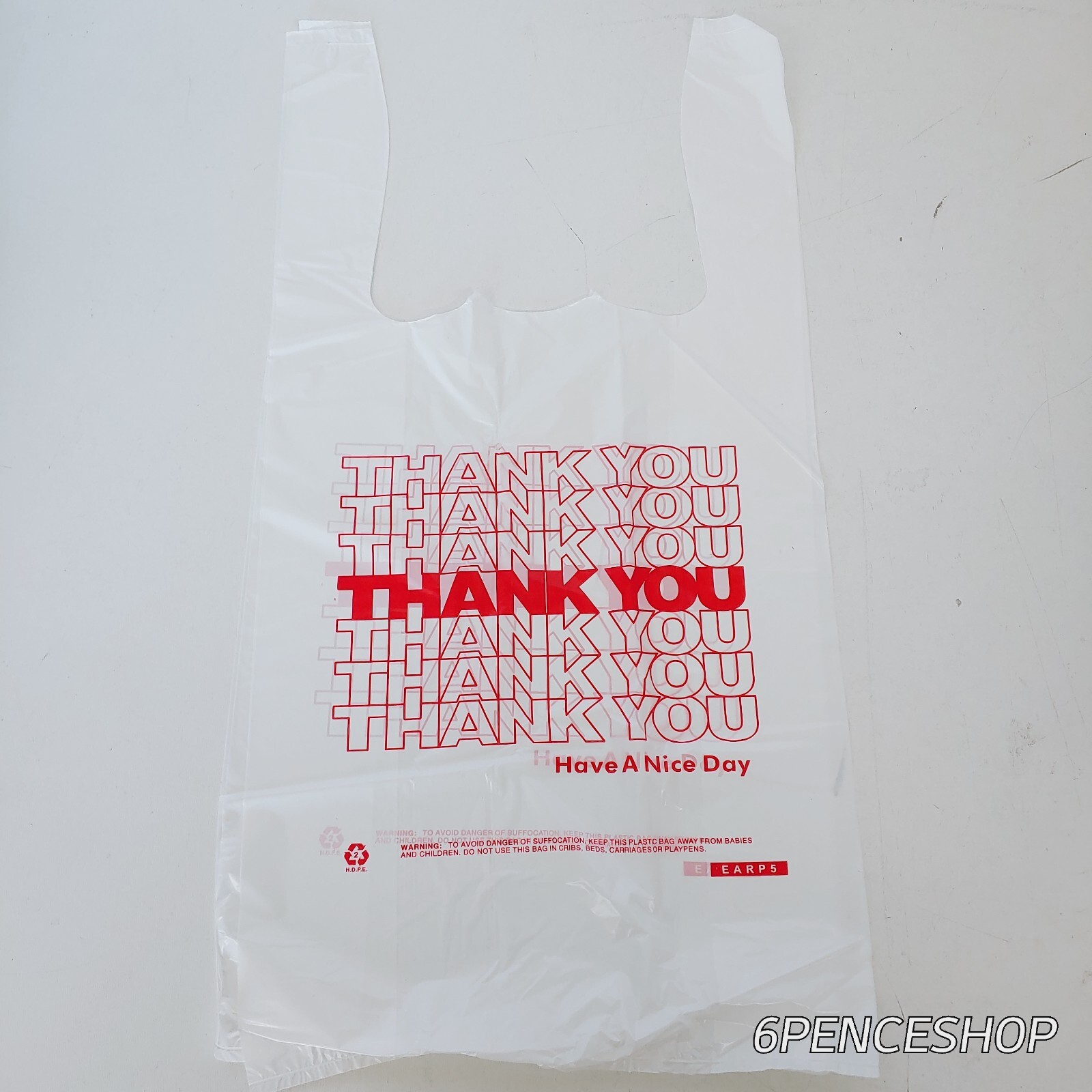 Bags 1/6 Small 8 x 4 x 16 THANK YOU T-Shirt Plastic Grocery Shopping Bags white