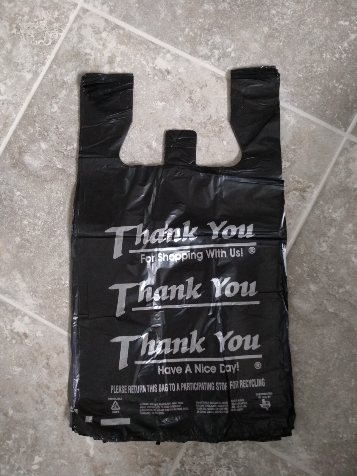 1/6 Large 21×6.5 x11.5 BLACK Thank You T-Shirt Plastic Grocery Shopping Bags 100