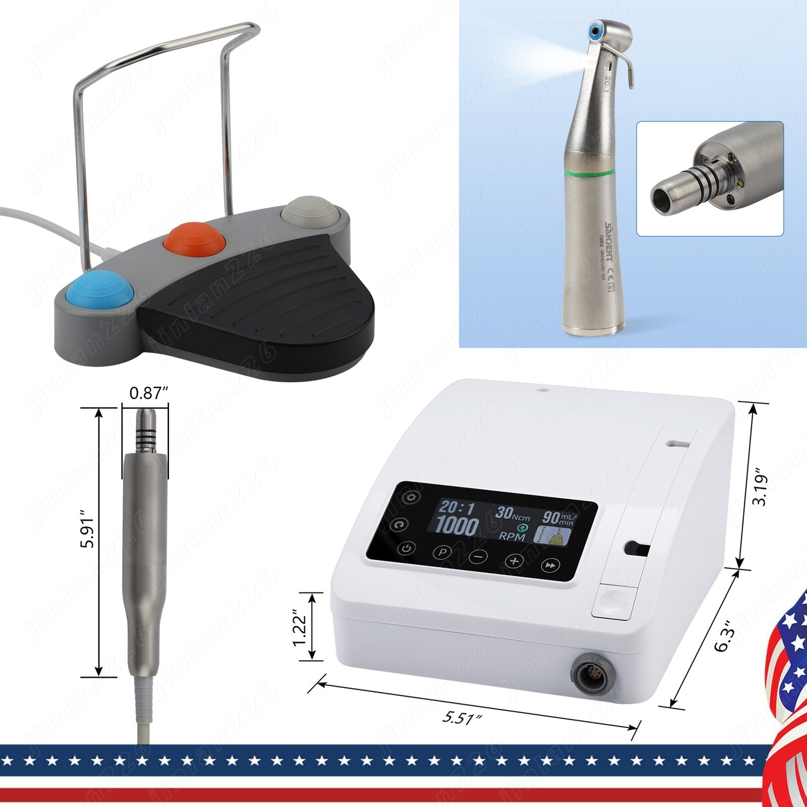 Dental Implant Motor Brushless Surgical System+20:1 LED Handpiece Contra Angle