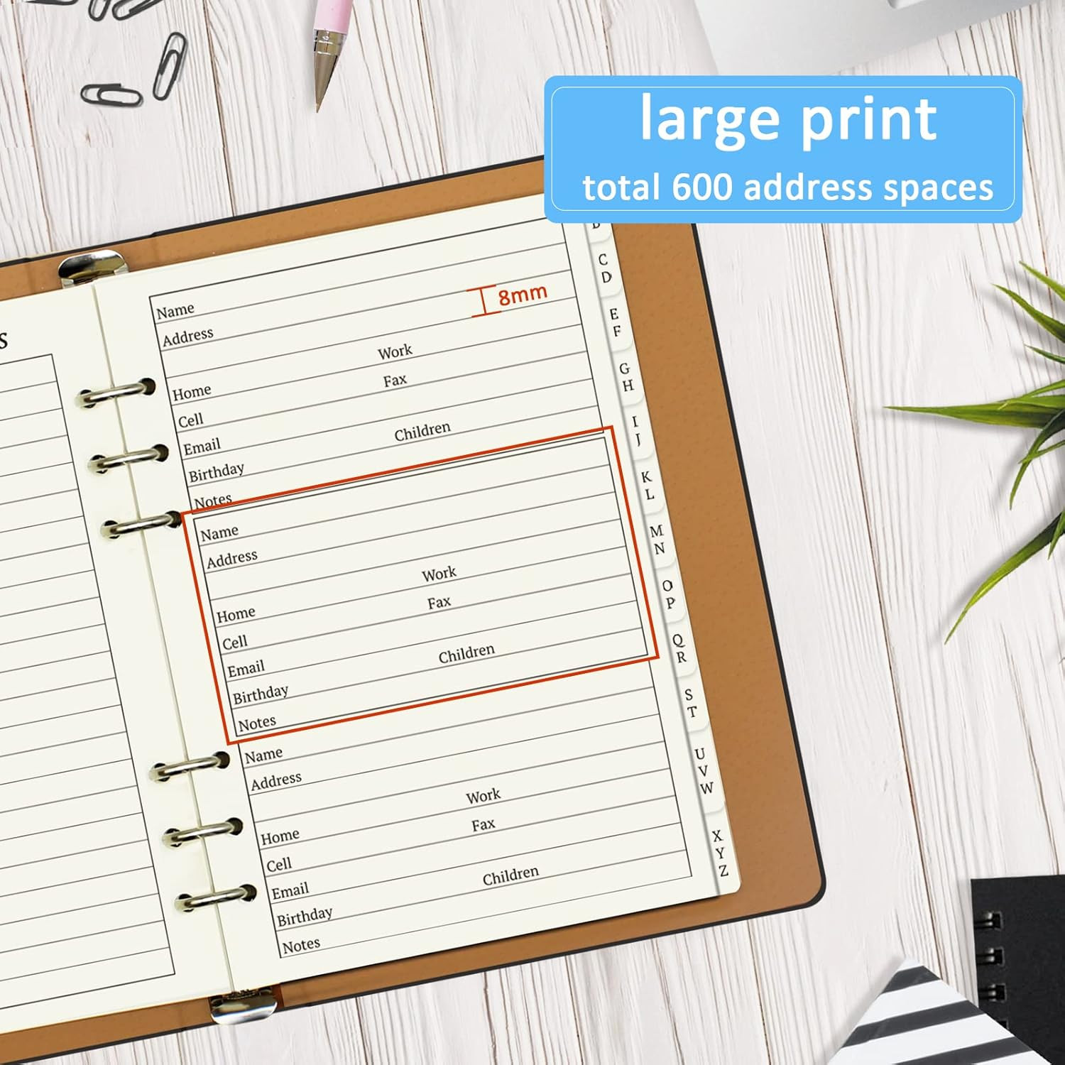 Refillable Address Book with Alphabetical Tabs, 600 Entry Spaces Large Print …