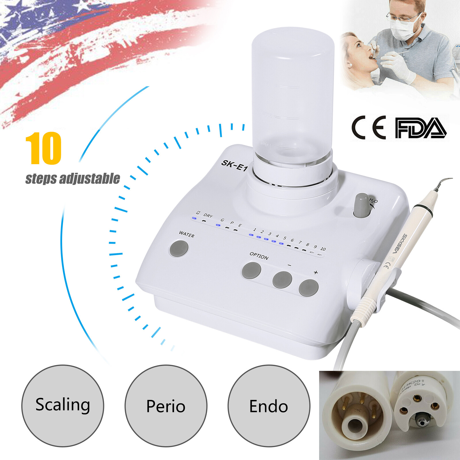 For Cavitron Dental Ultrasonic Scaler fit EMS Woodpecker+4*Handpiece+ Bottles US