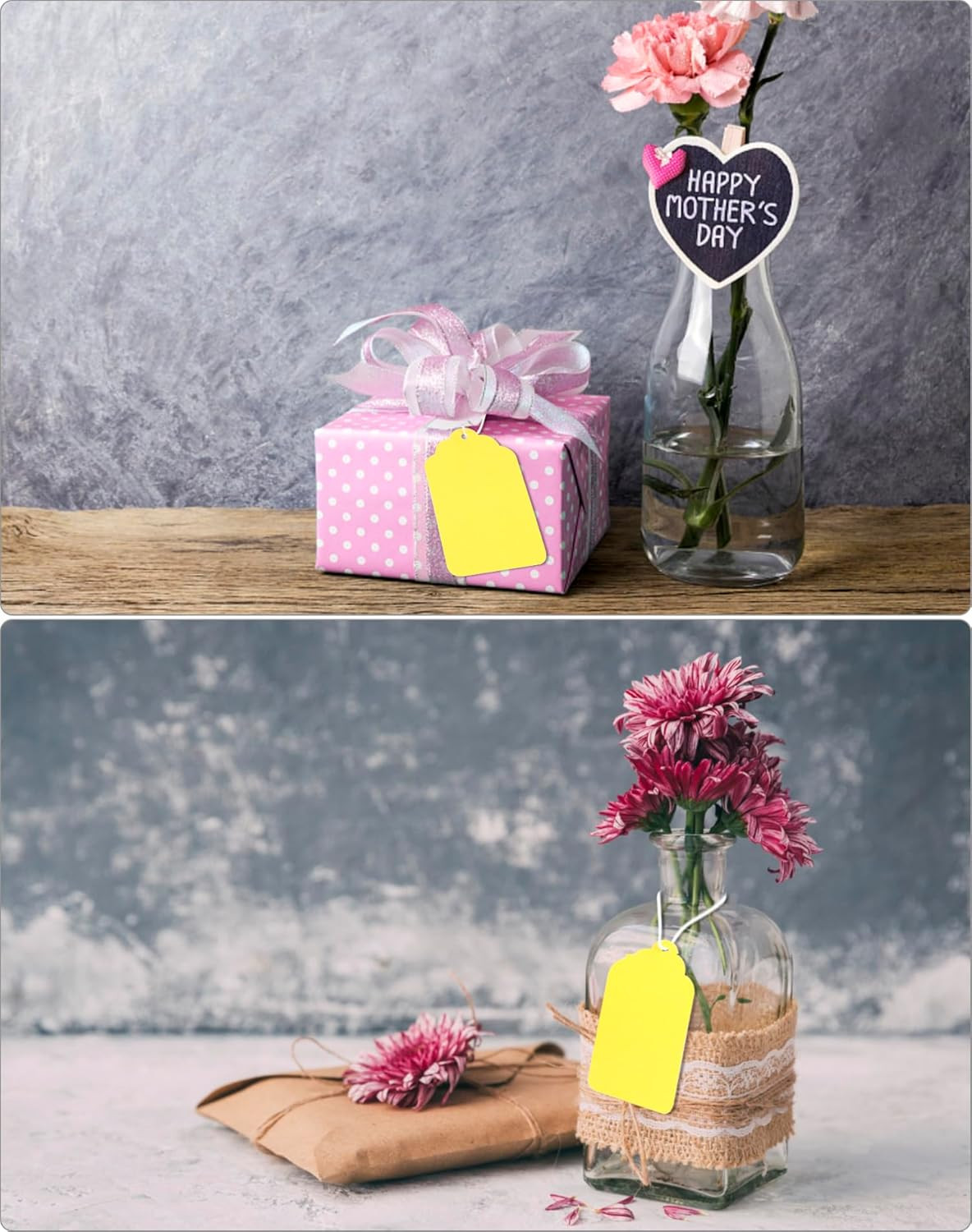 Price Tags, 500 Pcs Yellow Paper Gift Tags with String, 2.76″ X 1.69″ Blank Mark