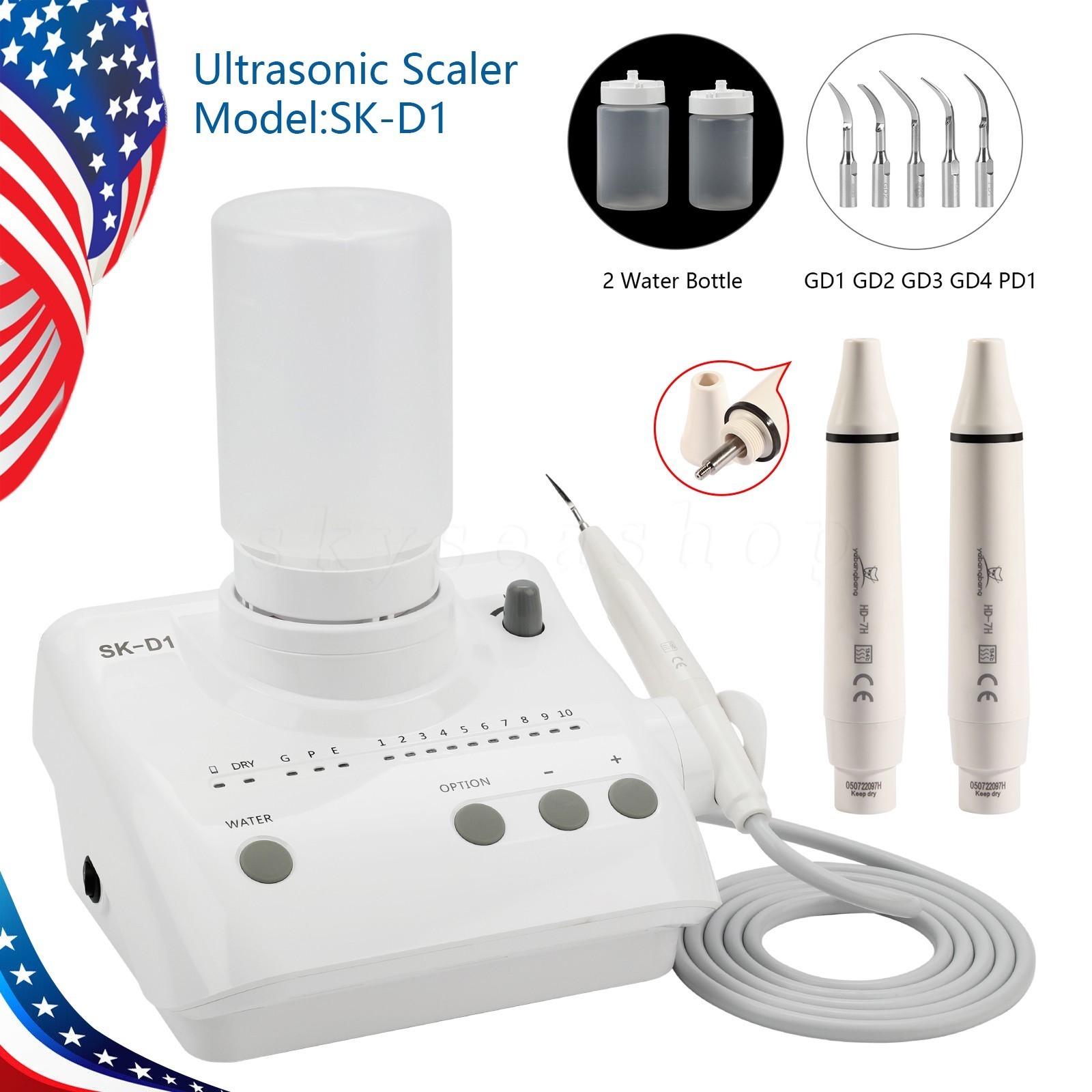 SK-D1 Dental Ultrasonic Scaler 2 Bottles Fit DTE SATELEC / 1-5 Handpiece HD-7H